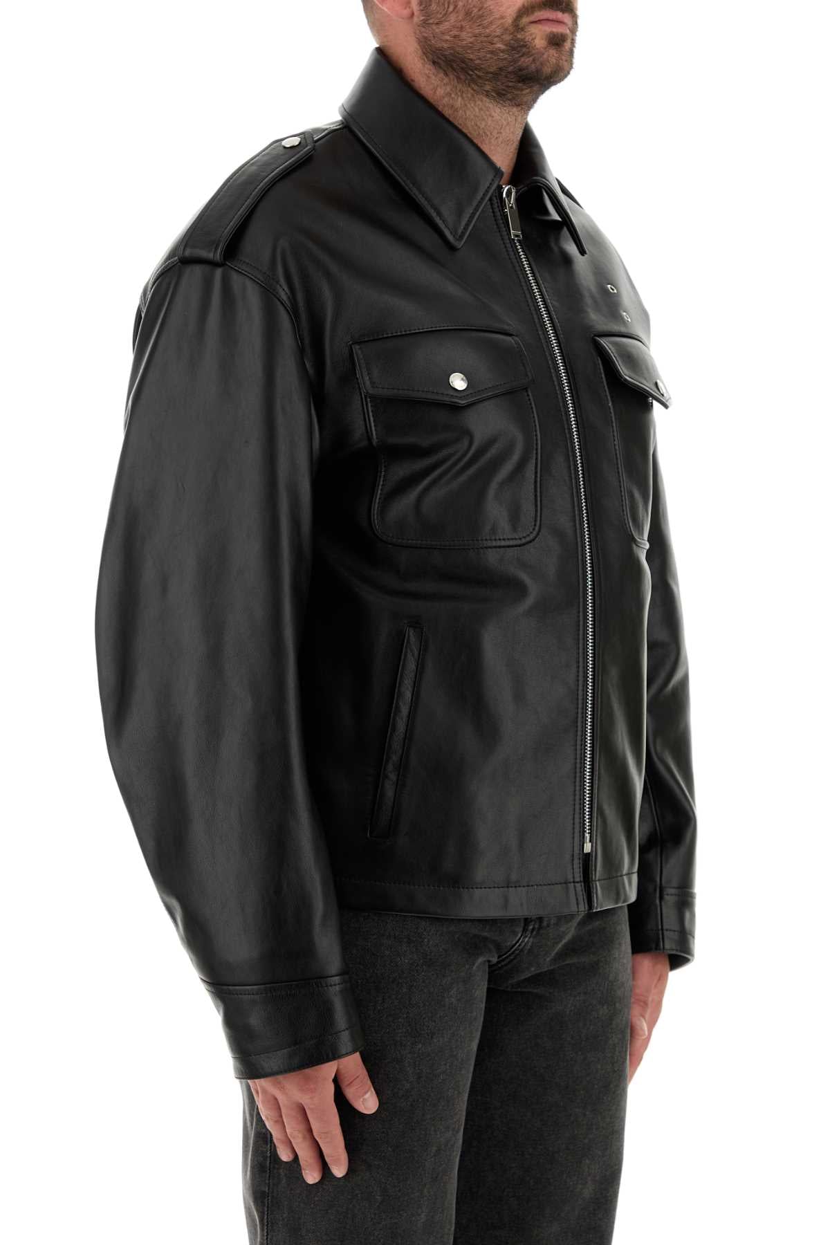 Alexander Mcqueen Men Black Leather Jacket ALEXANDER MCQUEEN