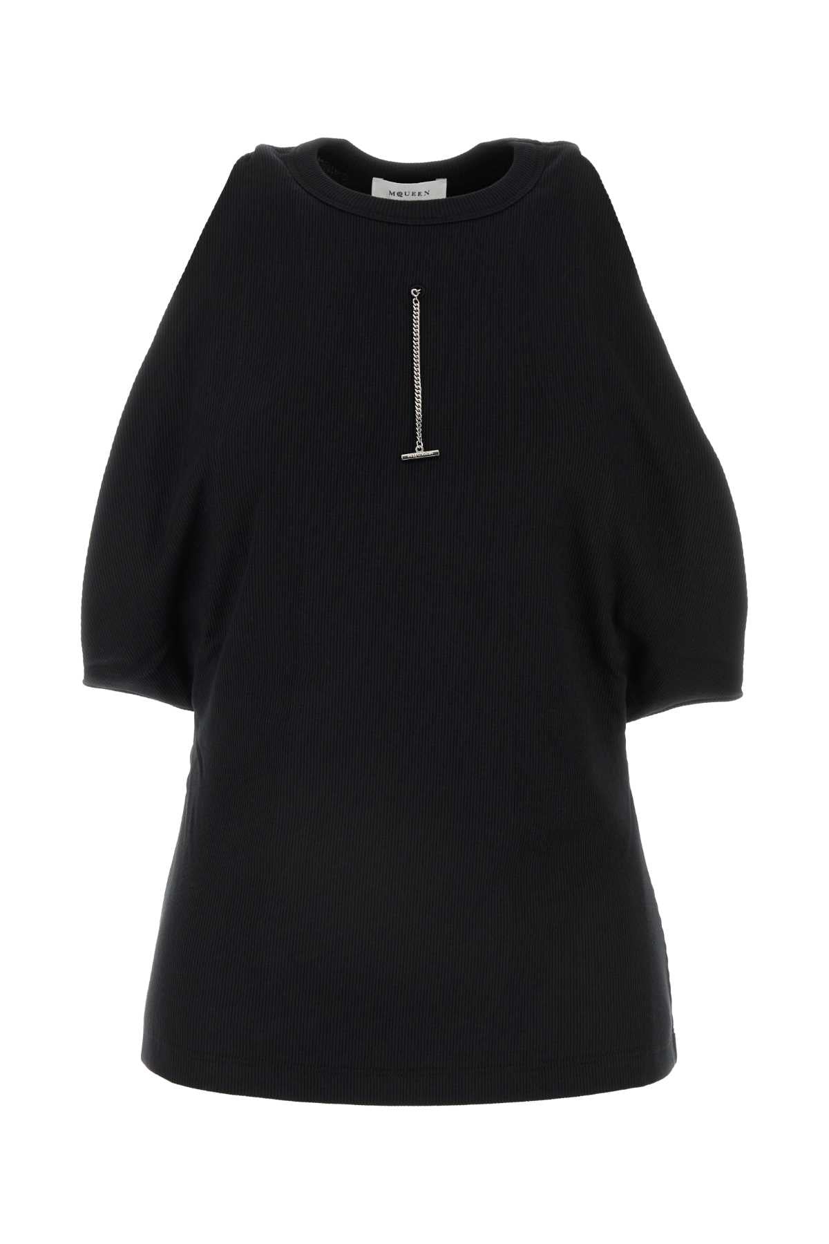 Alexander Mcqueen Women Black Stretch Cotton Top ALEXANDER MCQUEEN