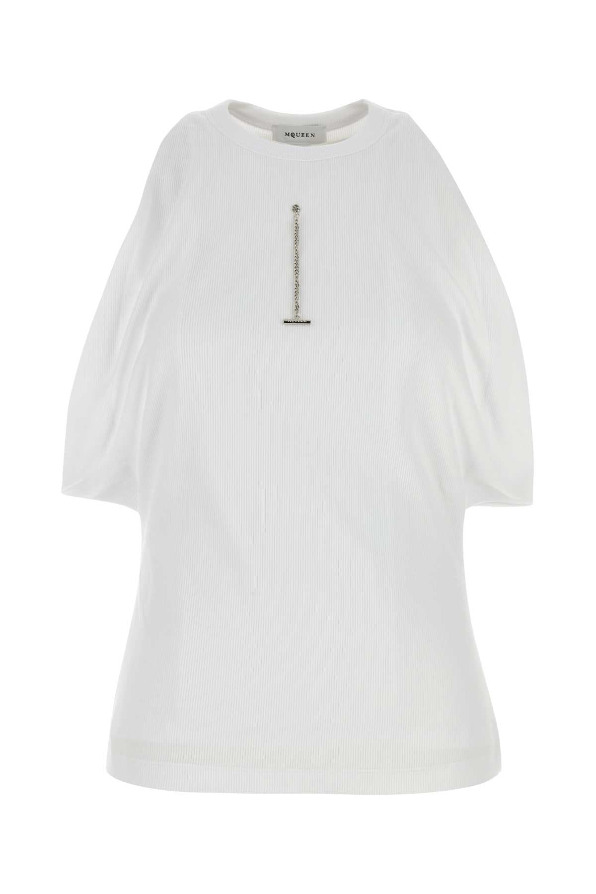 Alexander Mcqueen Women White Stretch Cotton Top ALEXANDER MCQUEEN