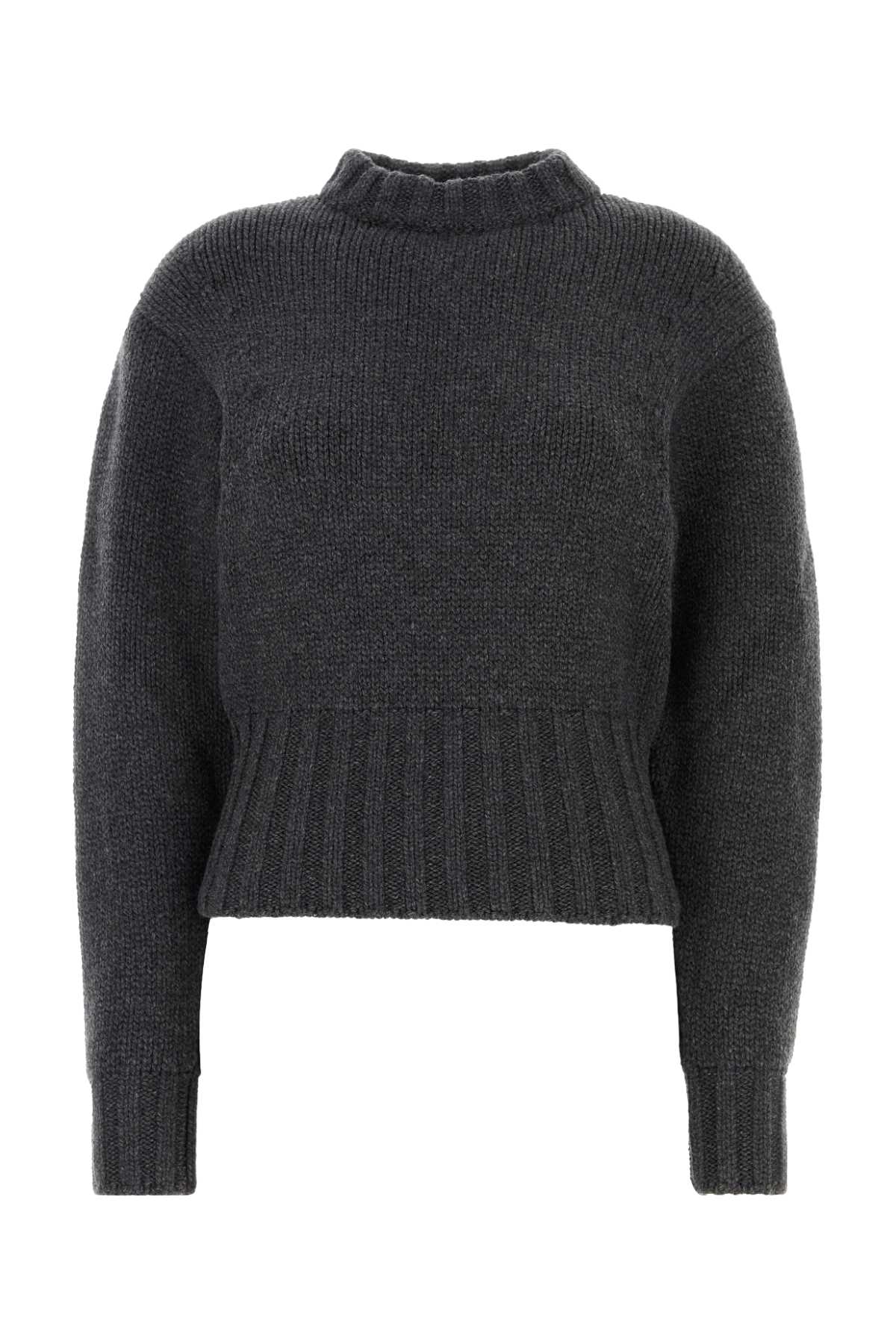 Alexander Mcqueen Women Melange Dark Grey Stretch Wool Blend Sweater ALEXANDER MCQUEEN