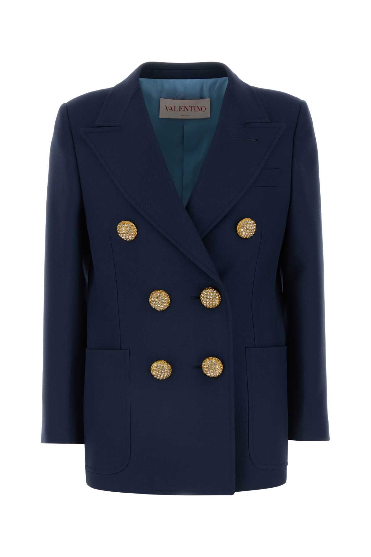 Valentino Garavani Women Navy Blue Wool Blazer VALENTINO GARAVANI