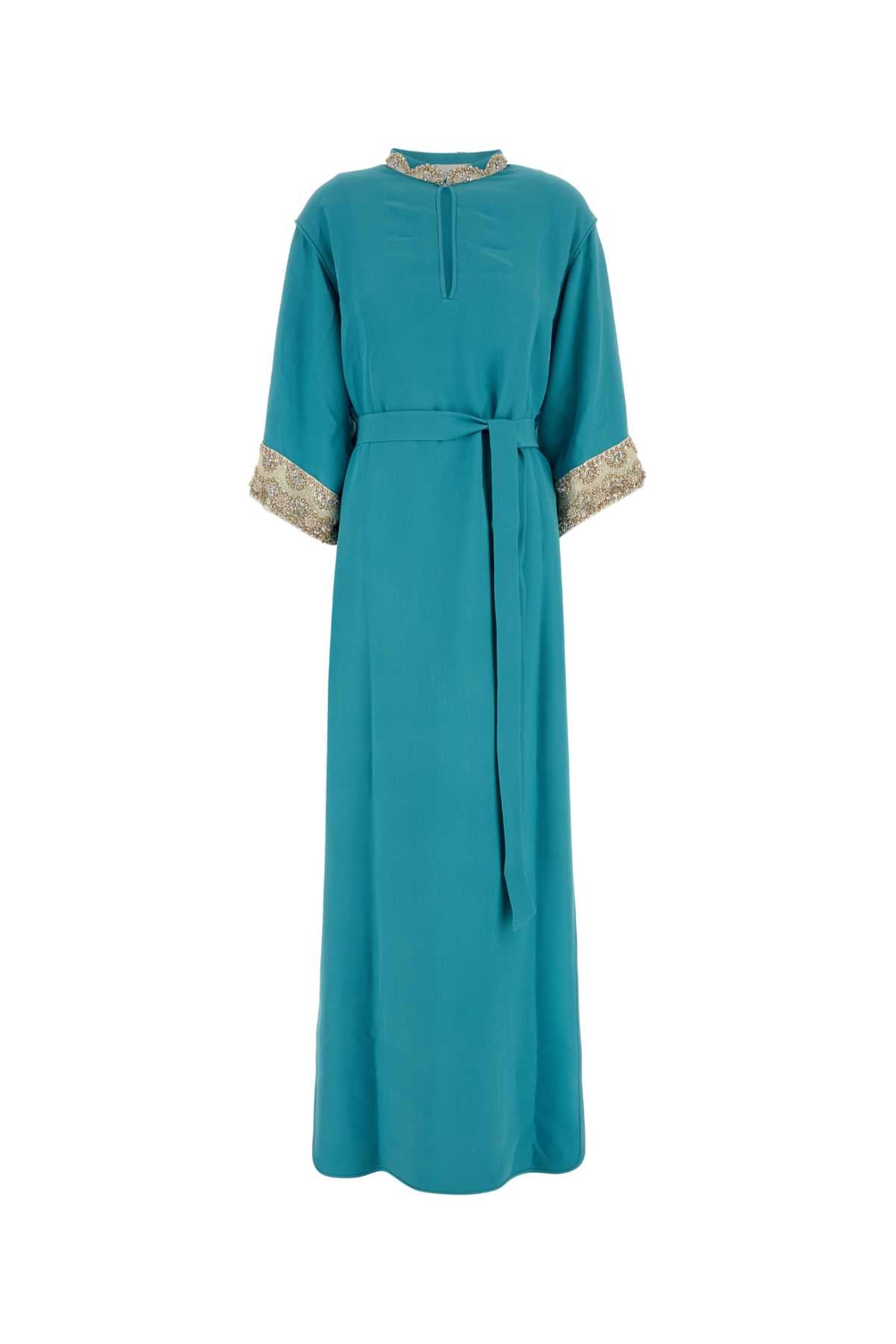 Valentino Garavani Women Turquoise Crepe Long Dress VALENTINO GARAVANI