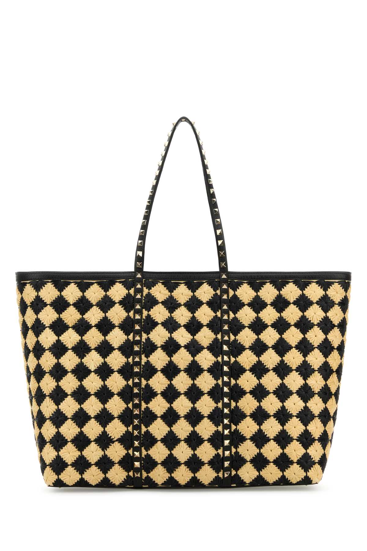 Valentino Garavani Women Embroidered Raffia Rockstud Shopping Bag VALENTINO GARAVANI
