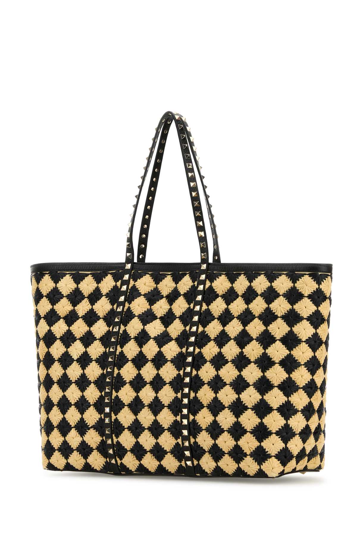 Valentino Garavani Women Embroidered Raffia Rockstud Shopping Bag VALENTINO GARAVANI