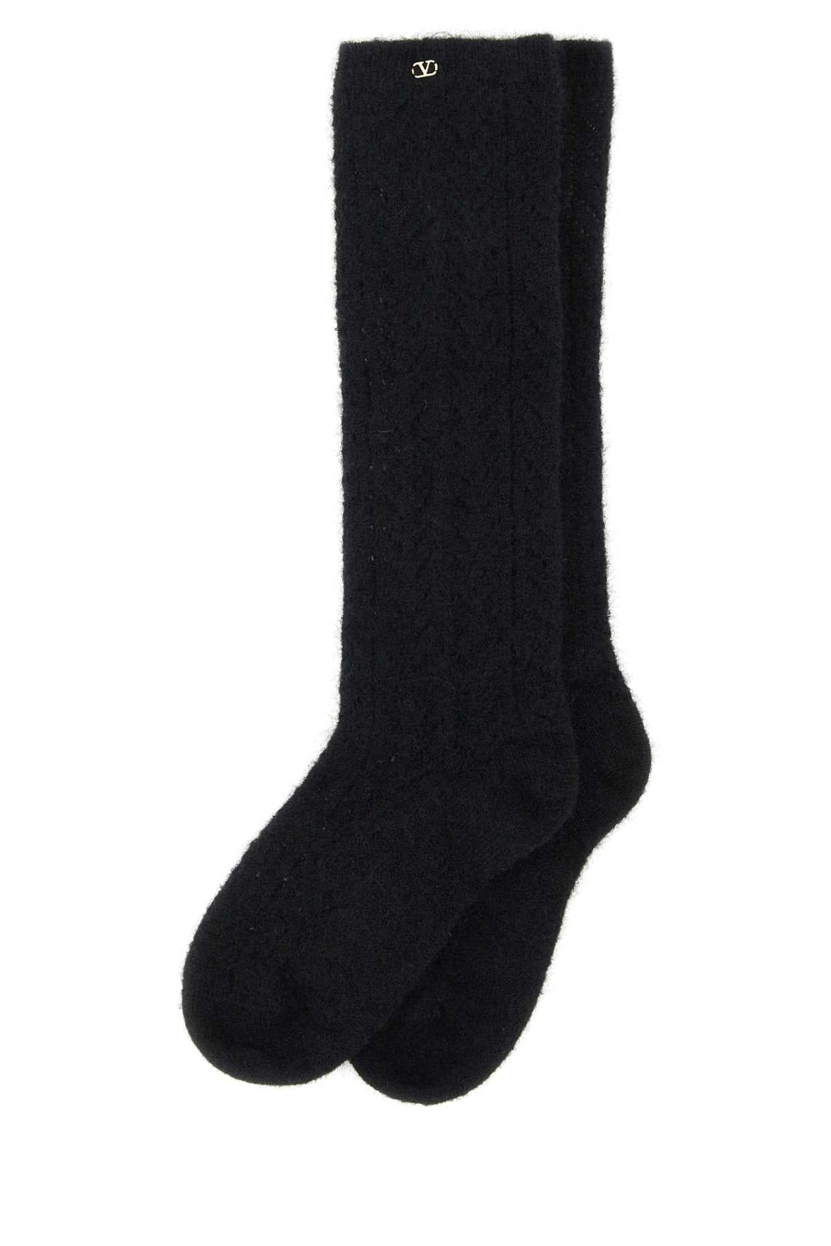 Valentino Garavani Women Black Stretch Mohair Blend Socks VALENTINO GARAVANI