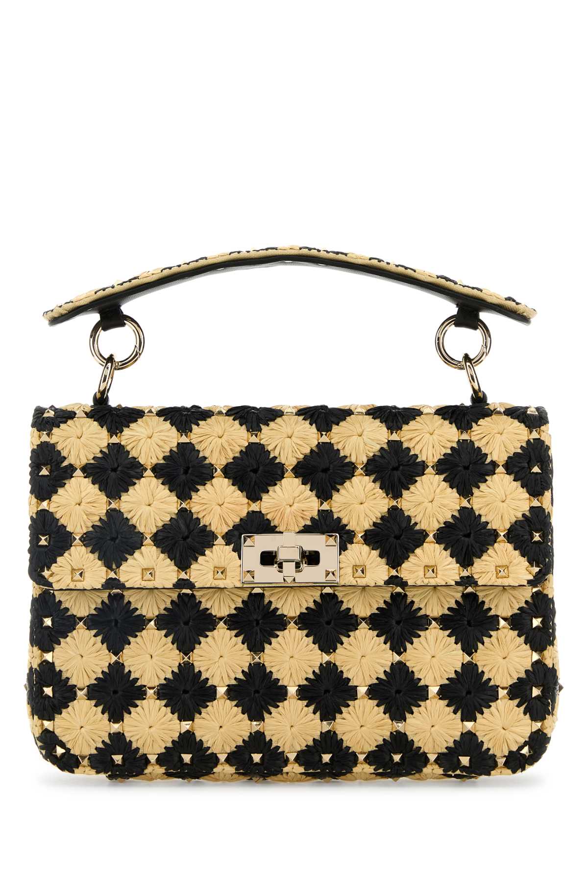 Valentino Garavani Women Two-Tone Raffia Medium Rockstud Spike Handbag VALENTINO GARAVANI
