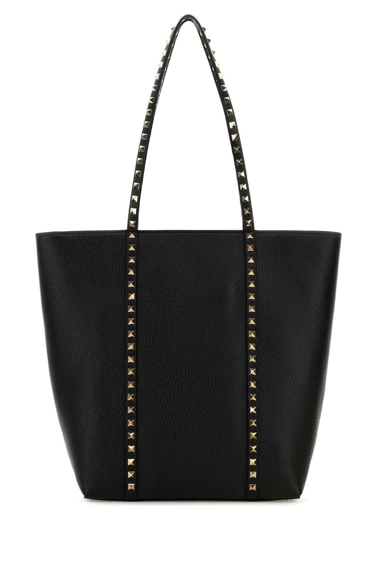 Valentino Garavani Women Black Leather Rockstud Shopping Bag VALENTINO GARAVANI