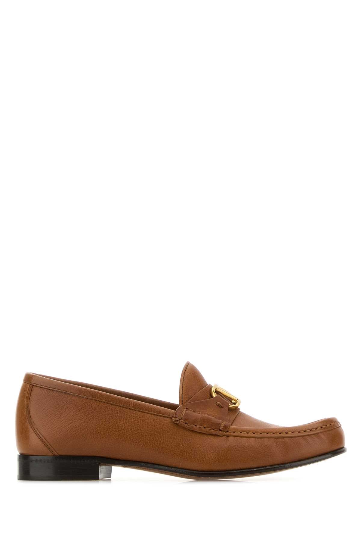 Valentino Garavani Women Brown Leather Vlogo Loafers VALENTINO GARAVANI