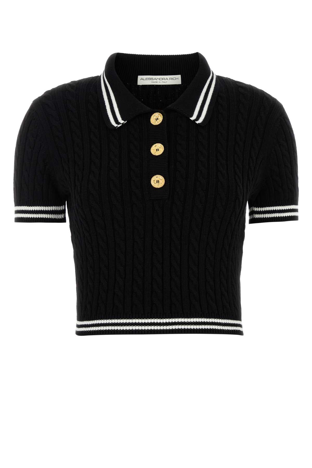 Alessandra Rich Women Black Cotton Polo Shirt ALESSANDRA RICH