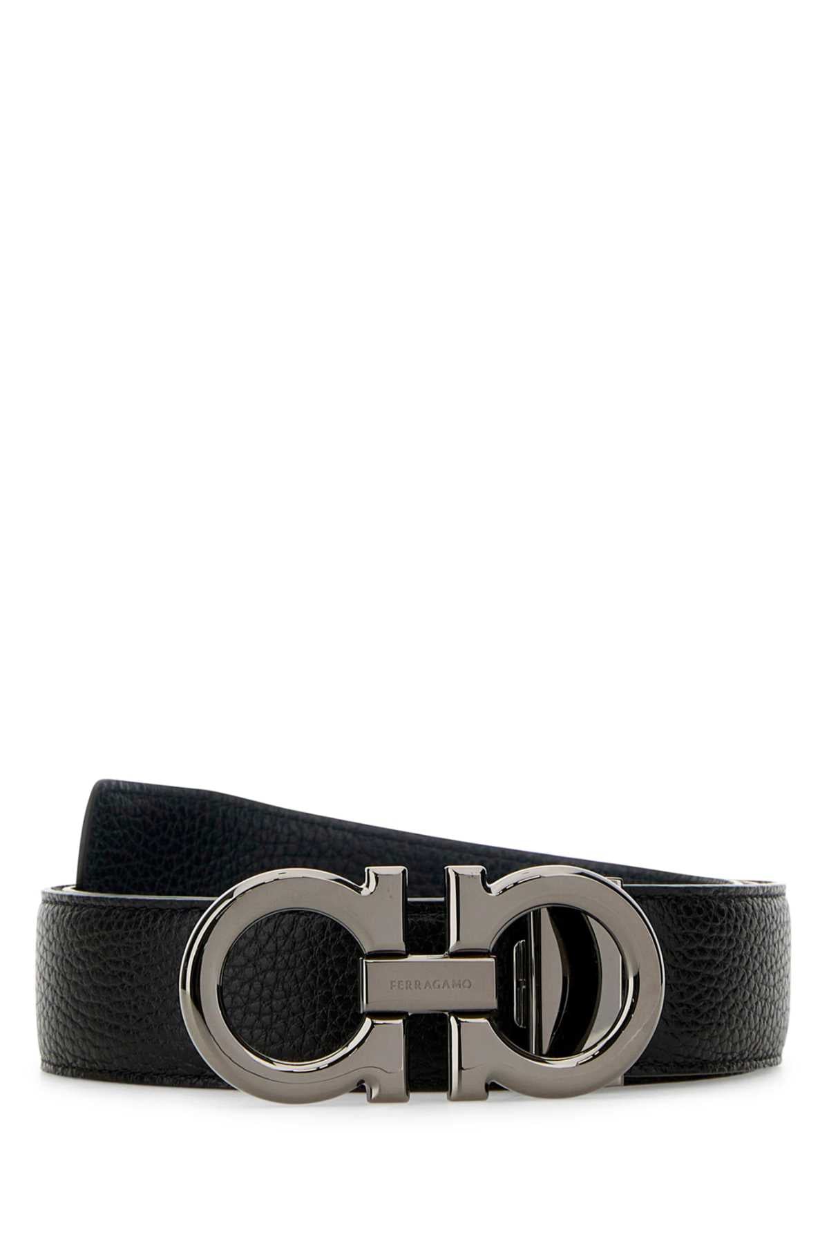 Salvatore Ferragamo Men Black Leather Reversibile Belt FERRAGAMO