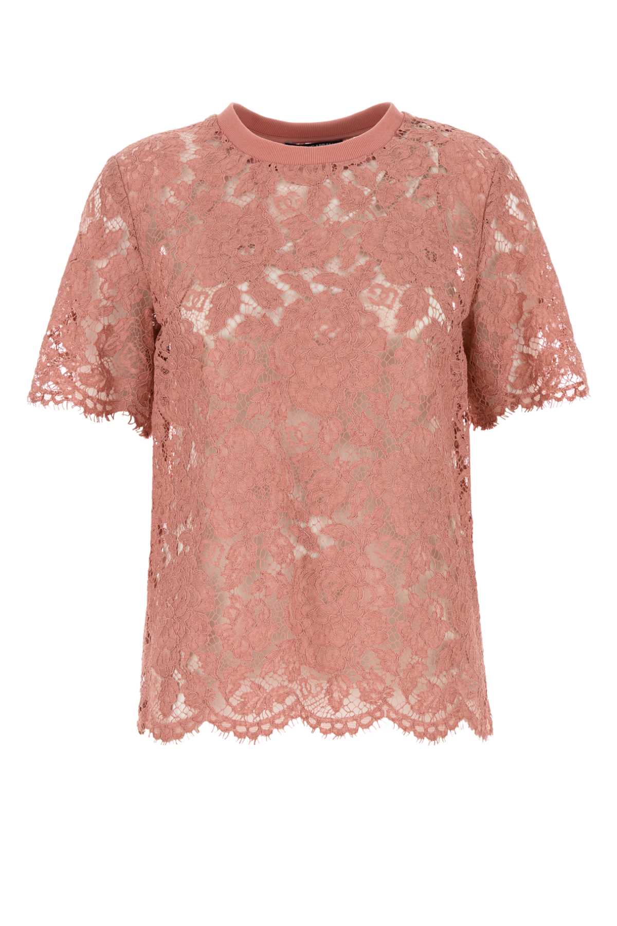 Dolce & Gabbana Women Pink Lace T-Shirt DOLCE & GABBANA