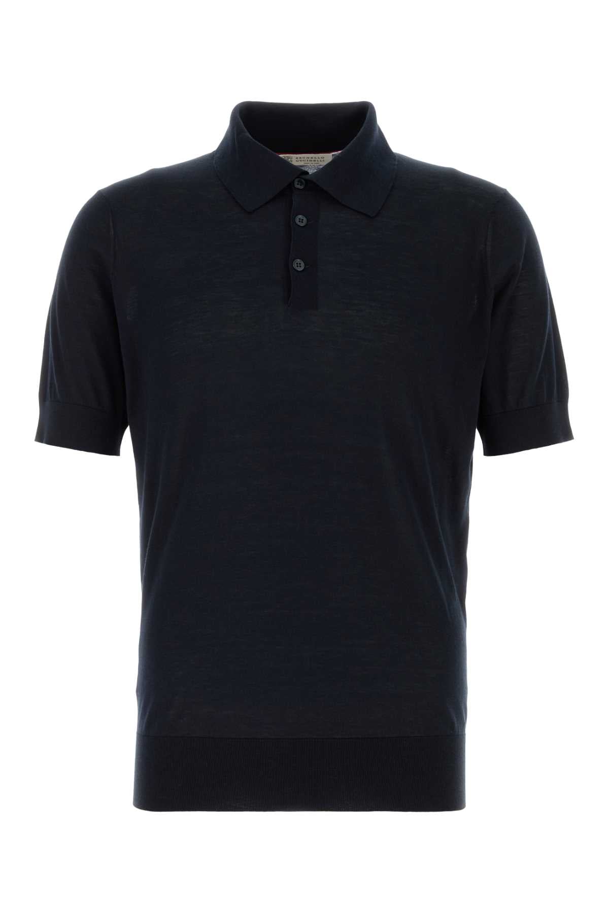 Brunello Cucinelli Men Midnight Blue Silk Blend Polo Shir BRUNELLO CUCINELLI