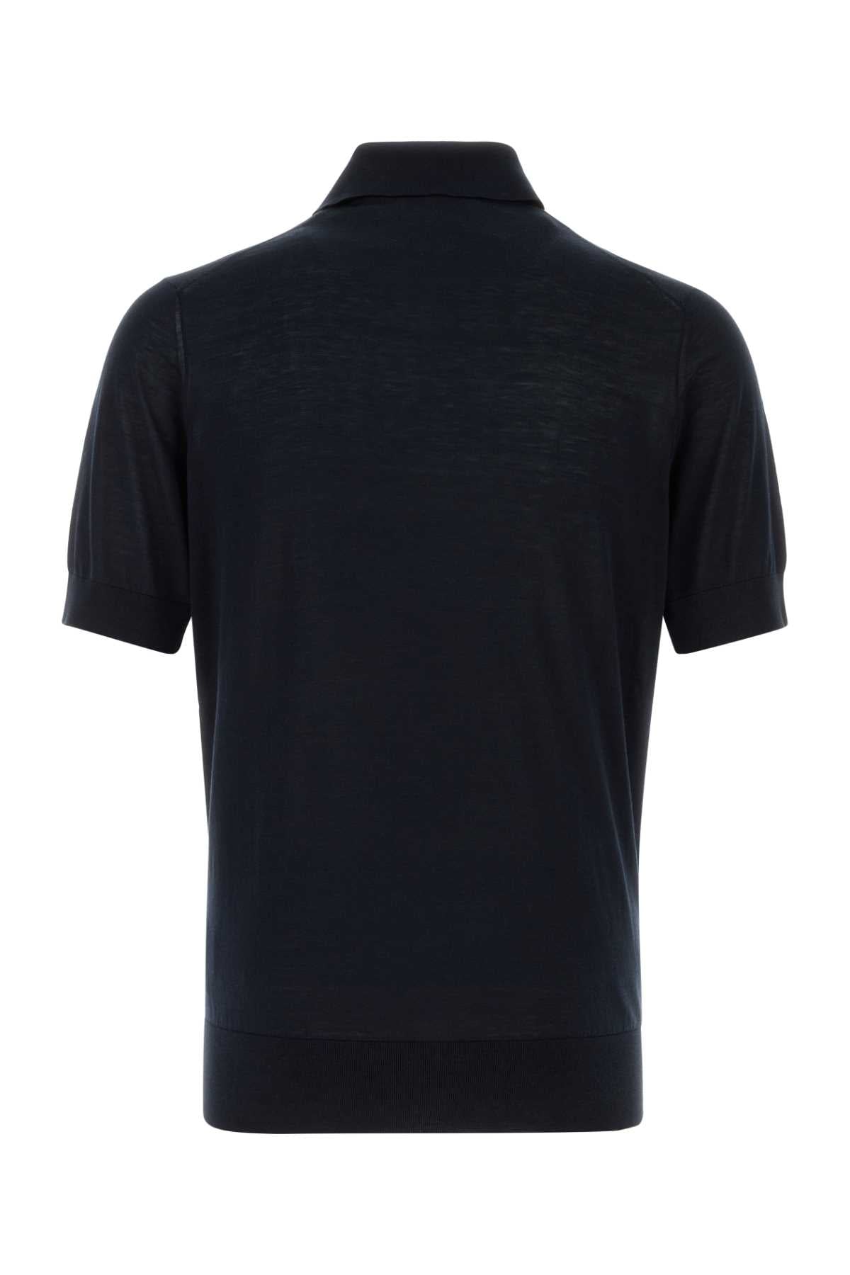 Brunello Cucinelli Men Midnight Blue Silk Blend Polo Shir BRUNELLO CUCINELLI
