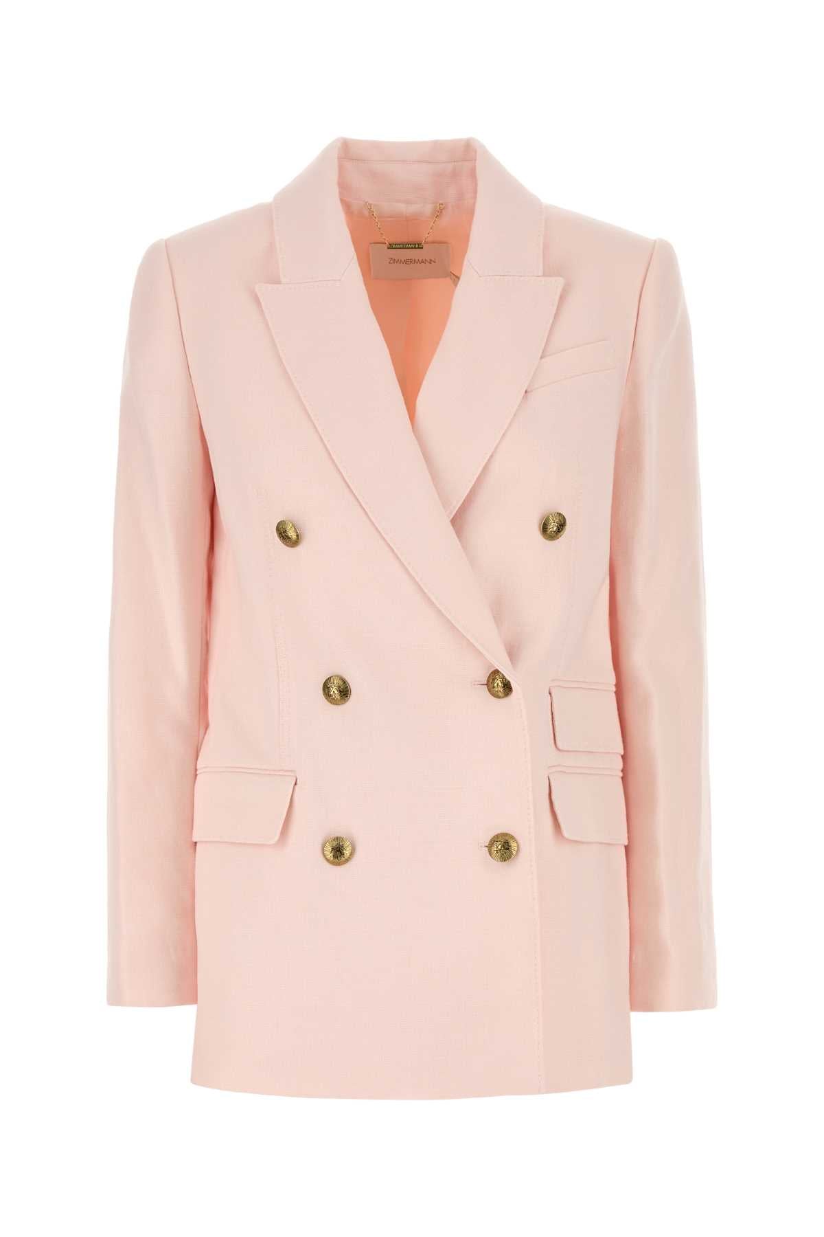 Zimmermann Women Pastel Pink Linen Crush Blazer ZIMMERMANN