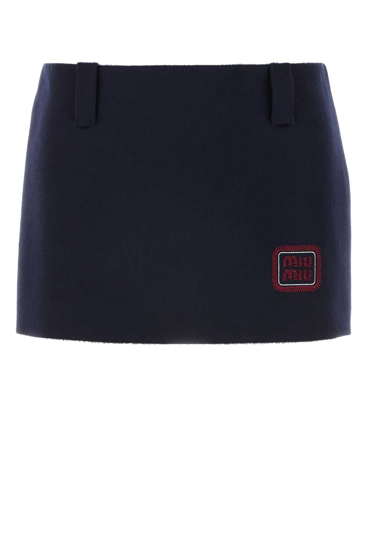 Miu Miu Women Midnight Blue Wool Blend Mini Skirt MIU MIU