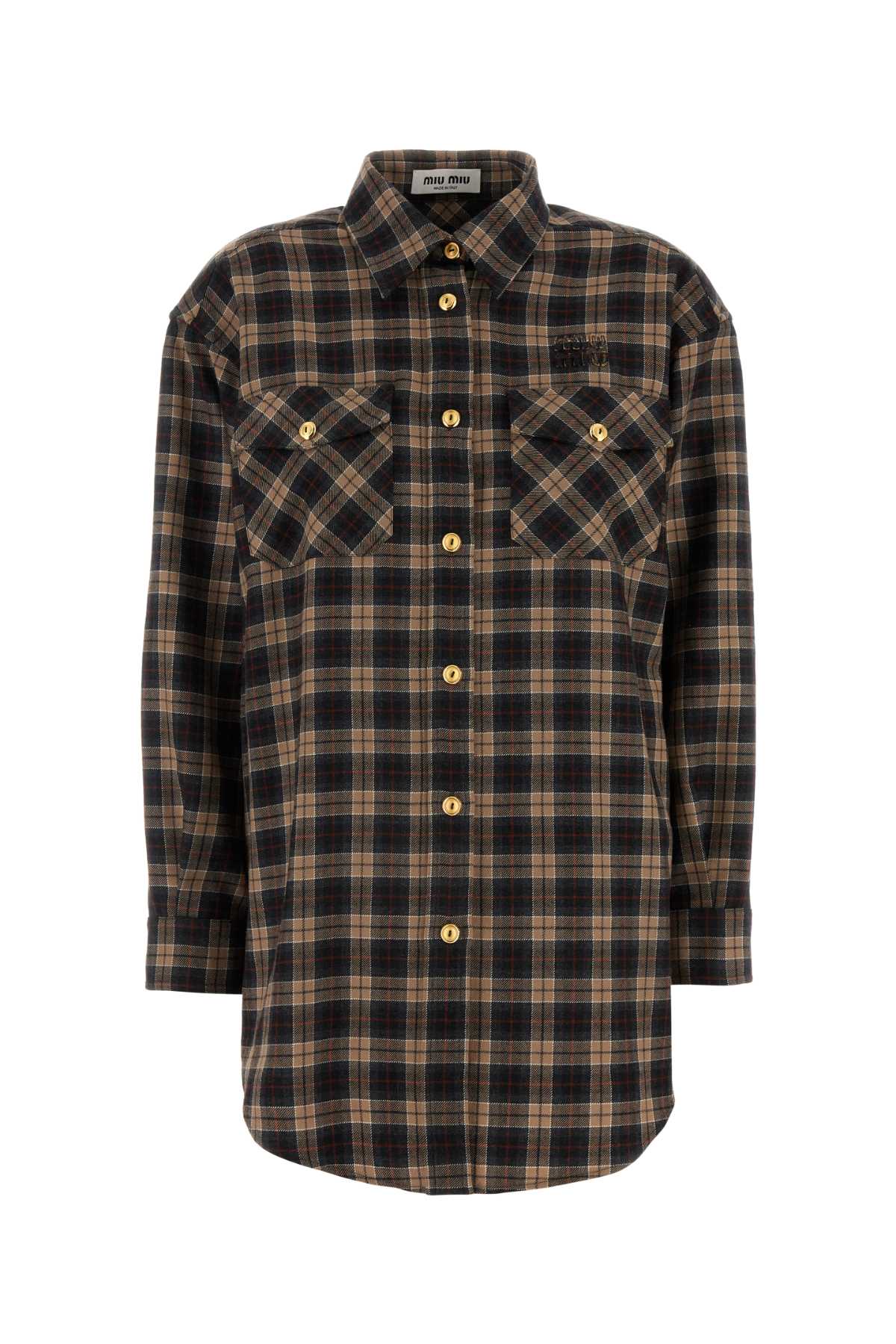 Miu Miu Women Embroidered Wool Oversize Shirt MIU MIU