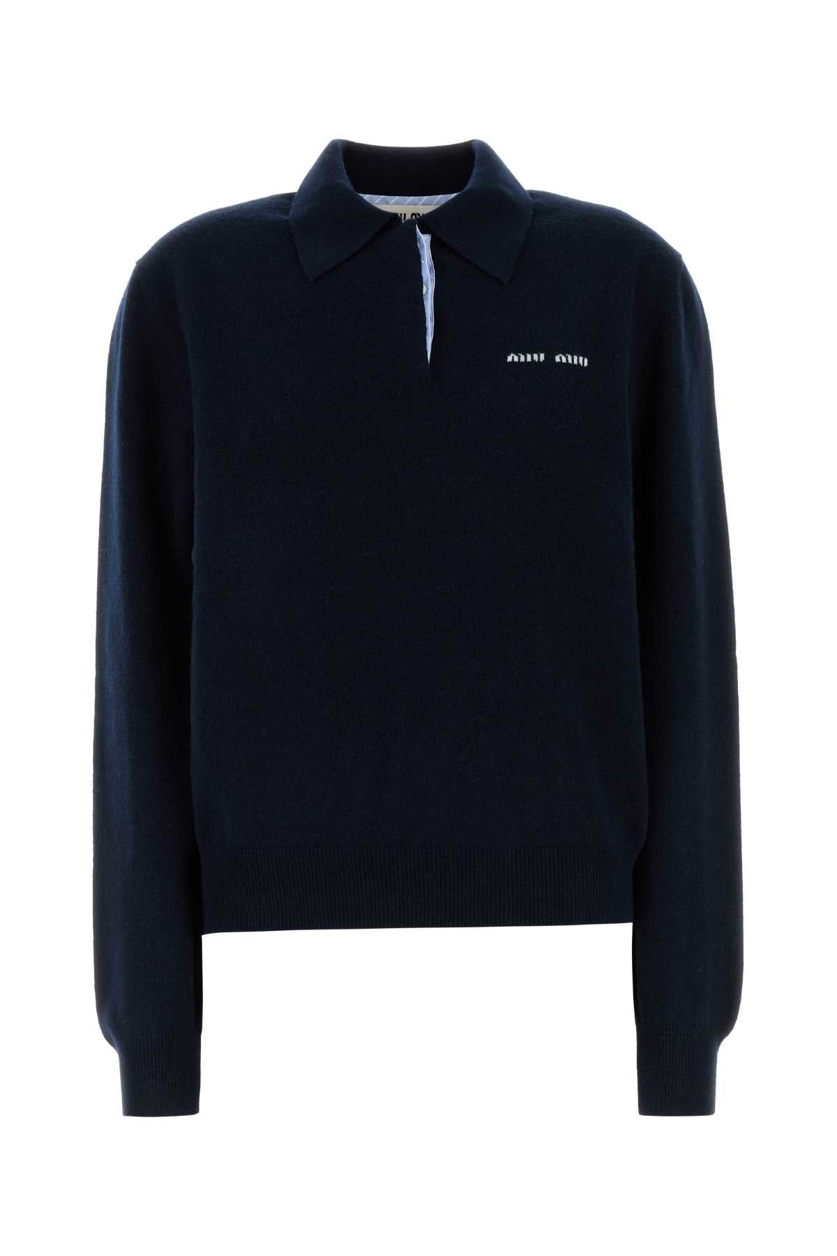 Miu Miu Women Midnight Blue Cashmere Polo Shirt MIU MIU
