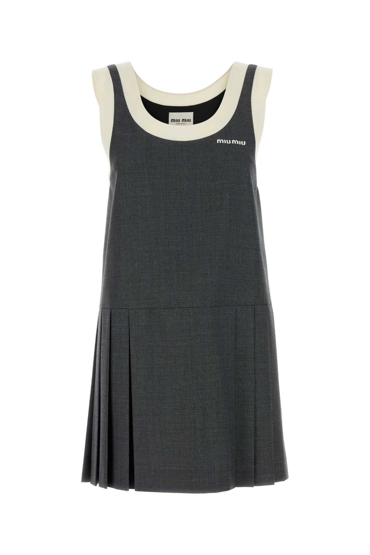 Miu Miu Women Dark Grey Wool Mini Dress MIU MIU