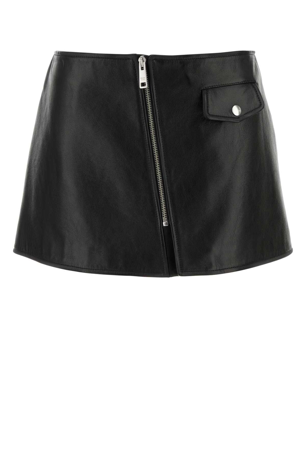 Prada Women Black Leather Mini Skirt PRADA