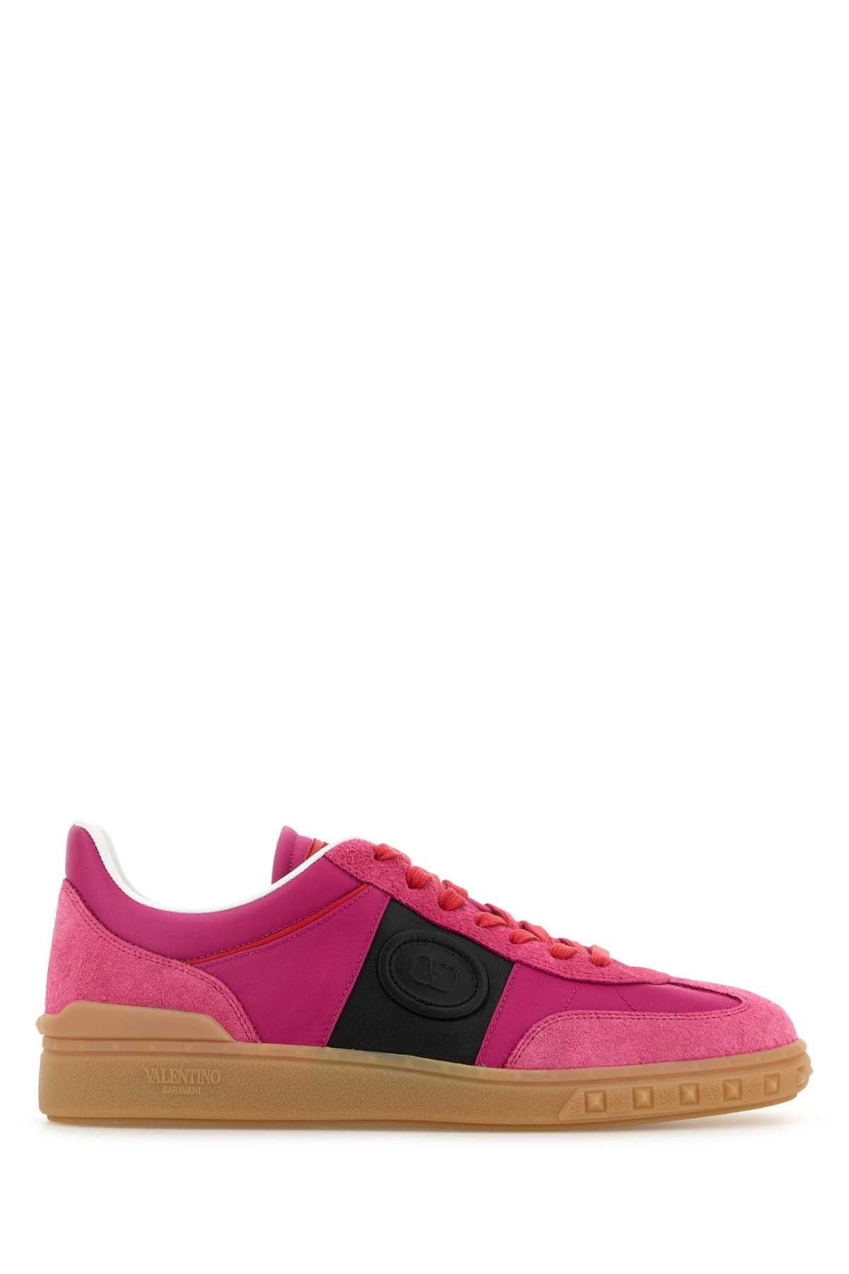 Valentino Garavani Men Pink Suede And Fabric Upvillage Sneakers VALENTINO GARAVANI