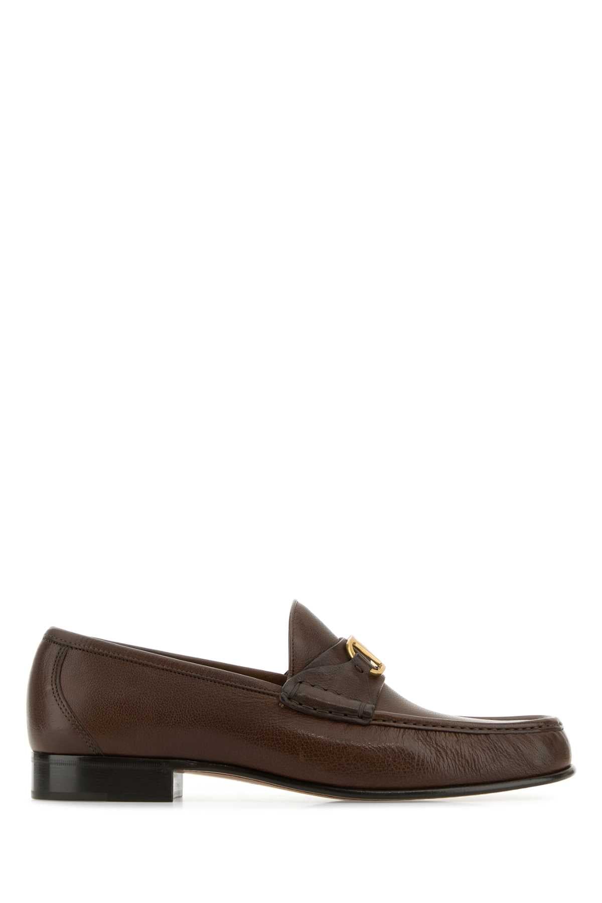 Valentino Garavani Men Brown Leather Vlogo Loafers VALENTINO GARAVANI