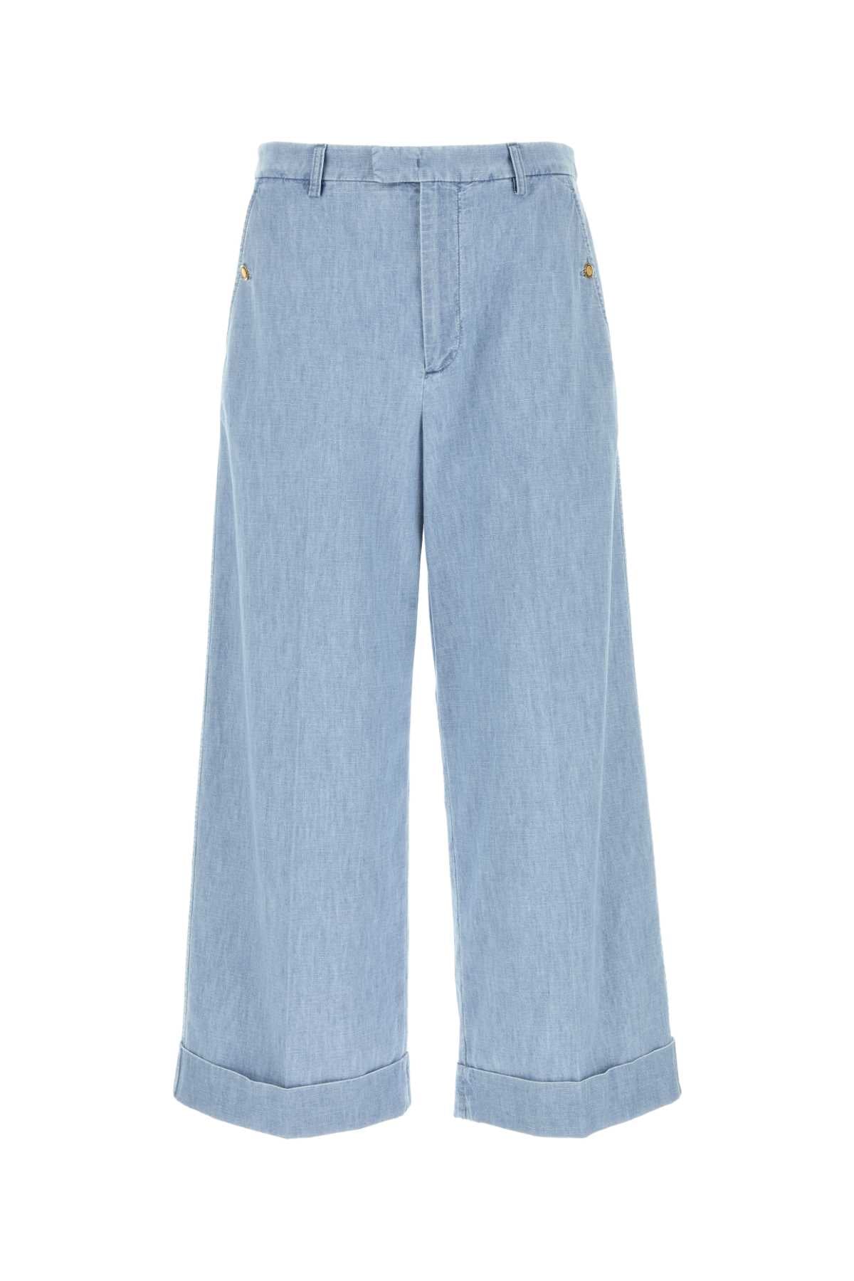 Valentino Garavani Men Light Blue Denim Wide-Leg Jeans VALENTINO GARAVANI