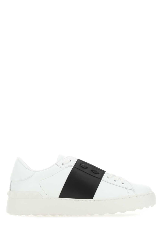 Valentino Garavani Men White Leather Open Sneakers With Black Band VALENTINO GARAVANI
