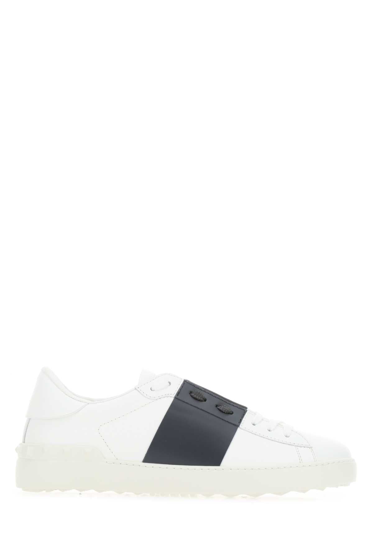 Valentino Garavani Men Navy Blue Leather Open Sneakers With Black Band VALENTINO GARAVANI