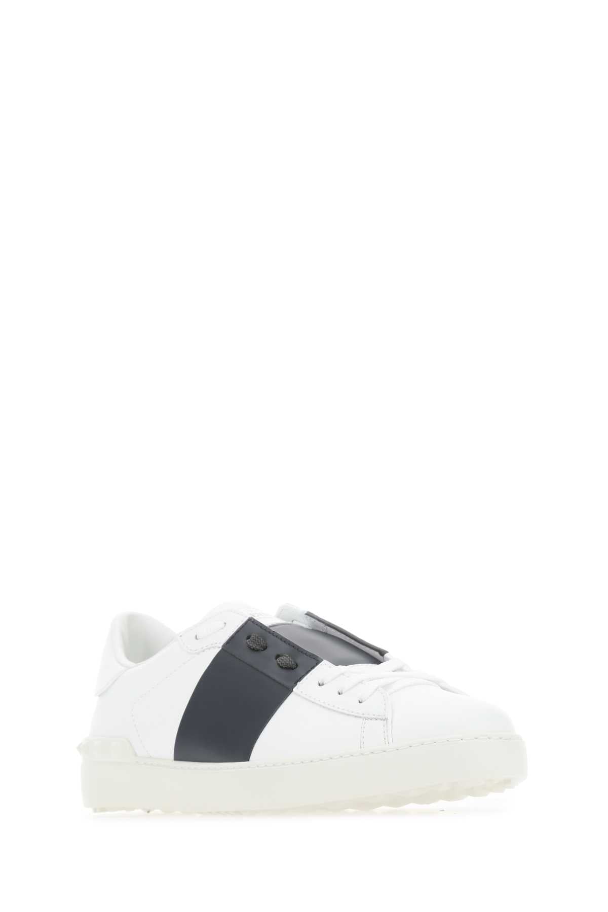 Valentino Garavani Men Navy Blue Leather Open Sneakers With Black Band VALENTINO GARAVANI