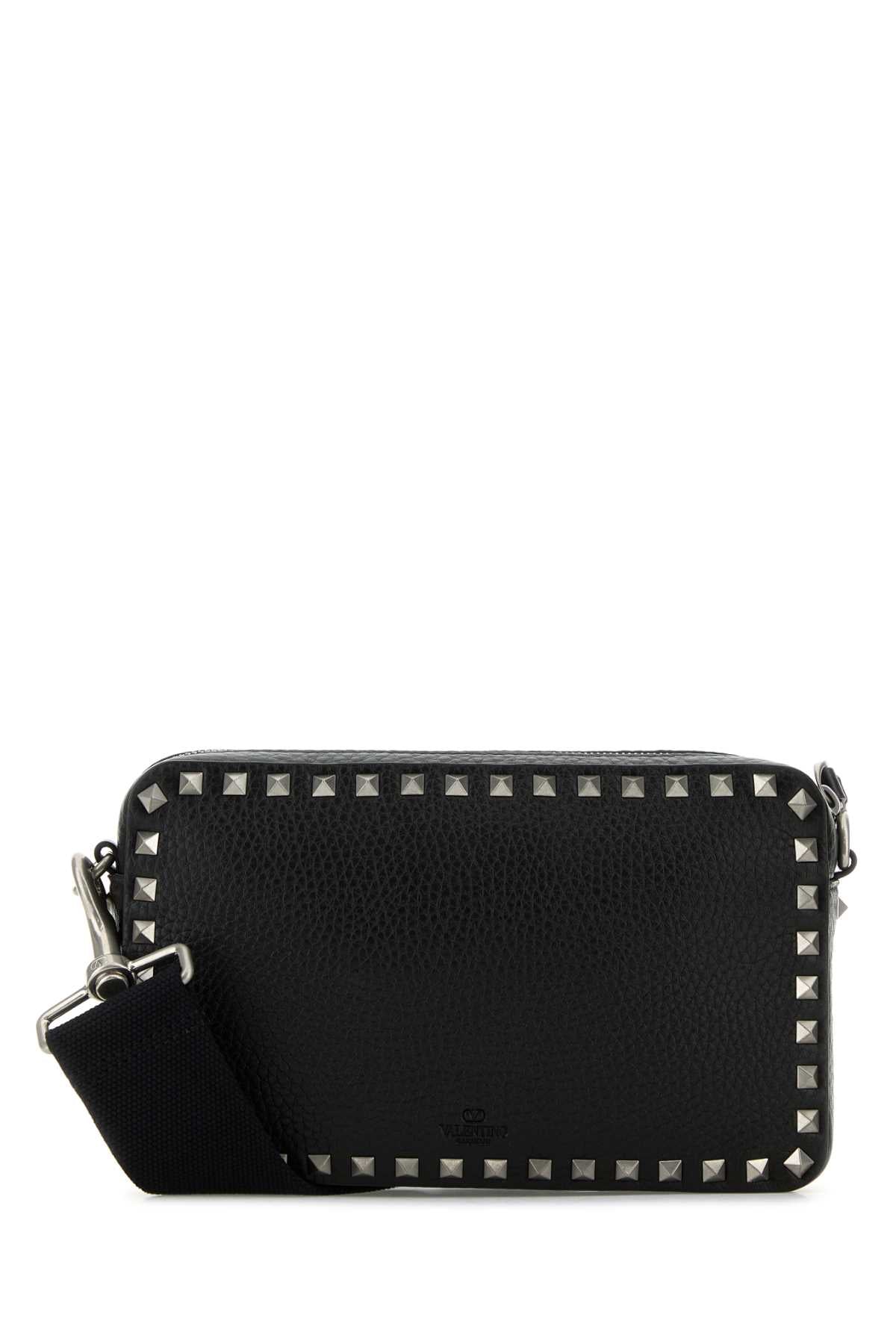 Valentino Garavani Men Black Leather Rockstud Crossbody Bag VALENTINO GARAVANI