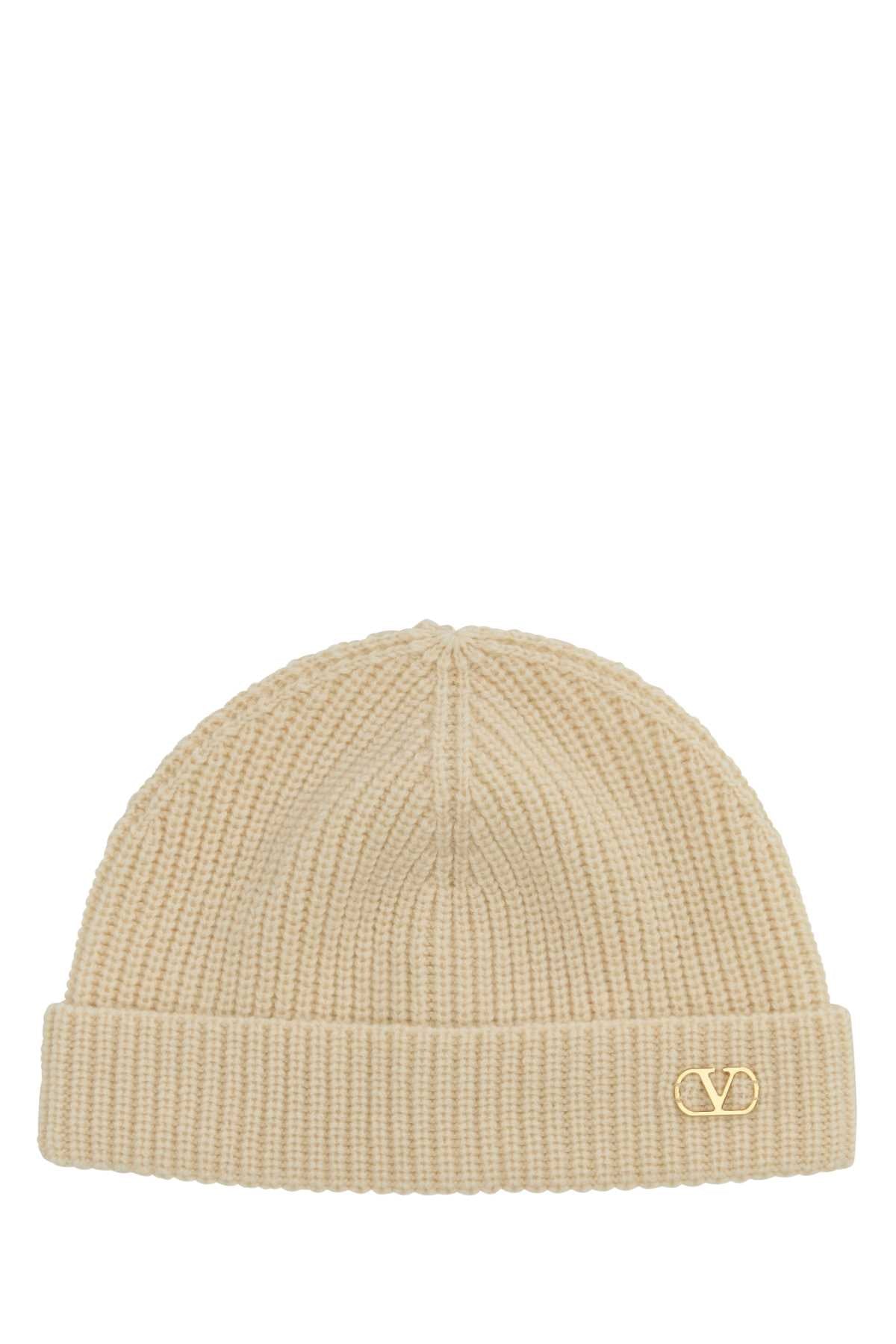 Valentino Garavani Men Sand Cashmere Beanie Hat VALENTINO GARAVANI