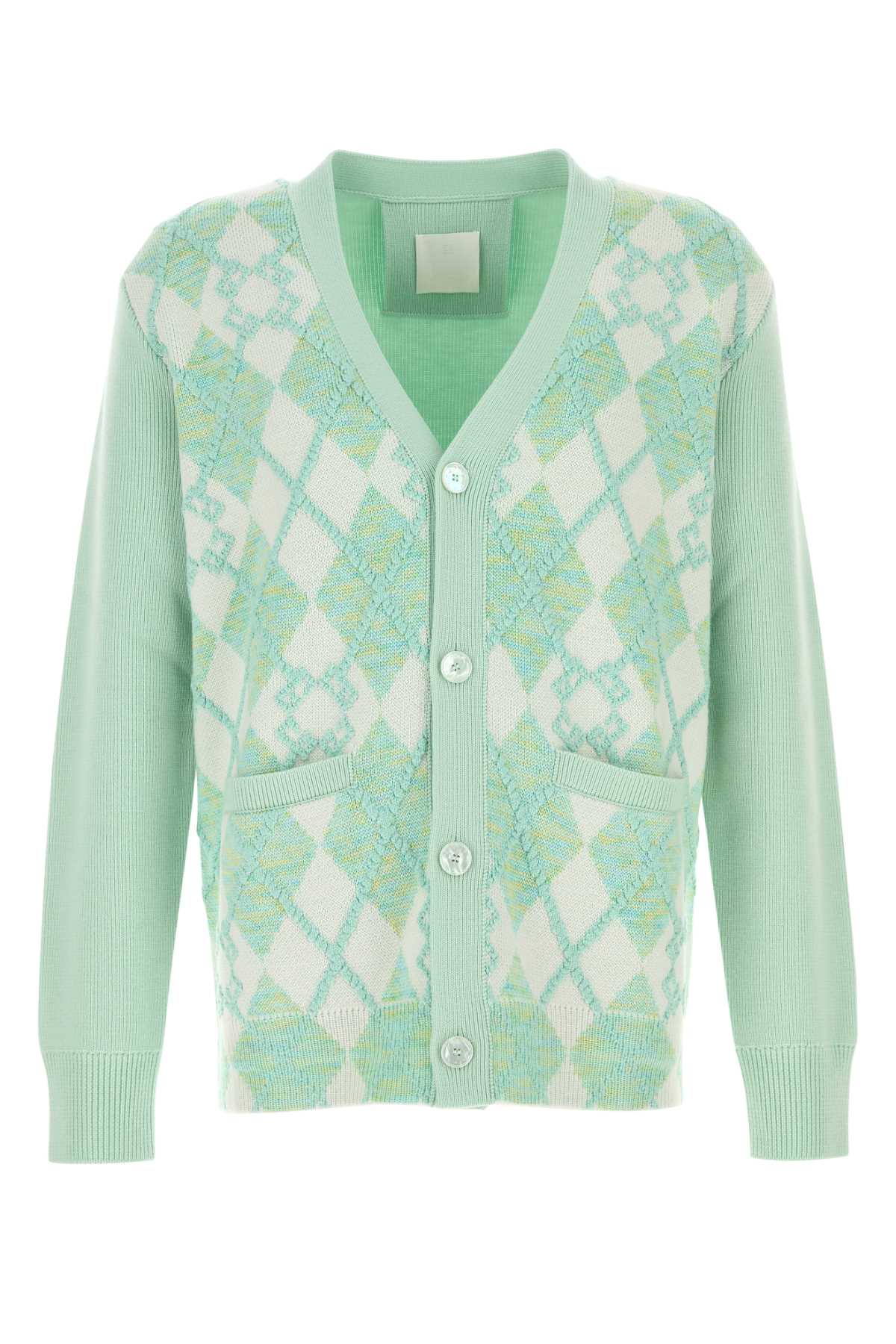 Givenchy Men Pastel Green Wool Blend Cardigan GIVENCHY