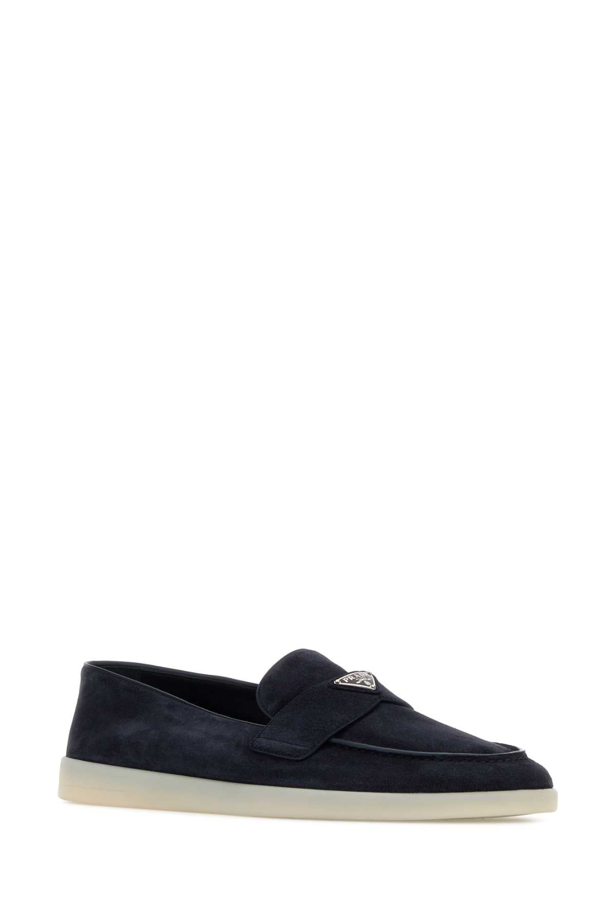 Prada Men Navy Blue Suede Loafers PRADA