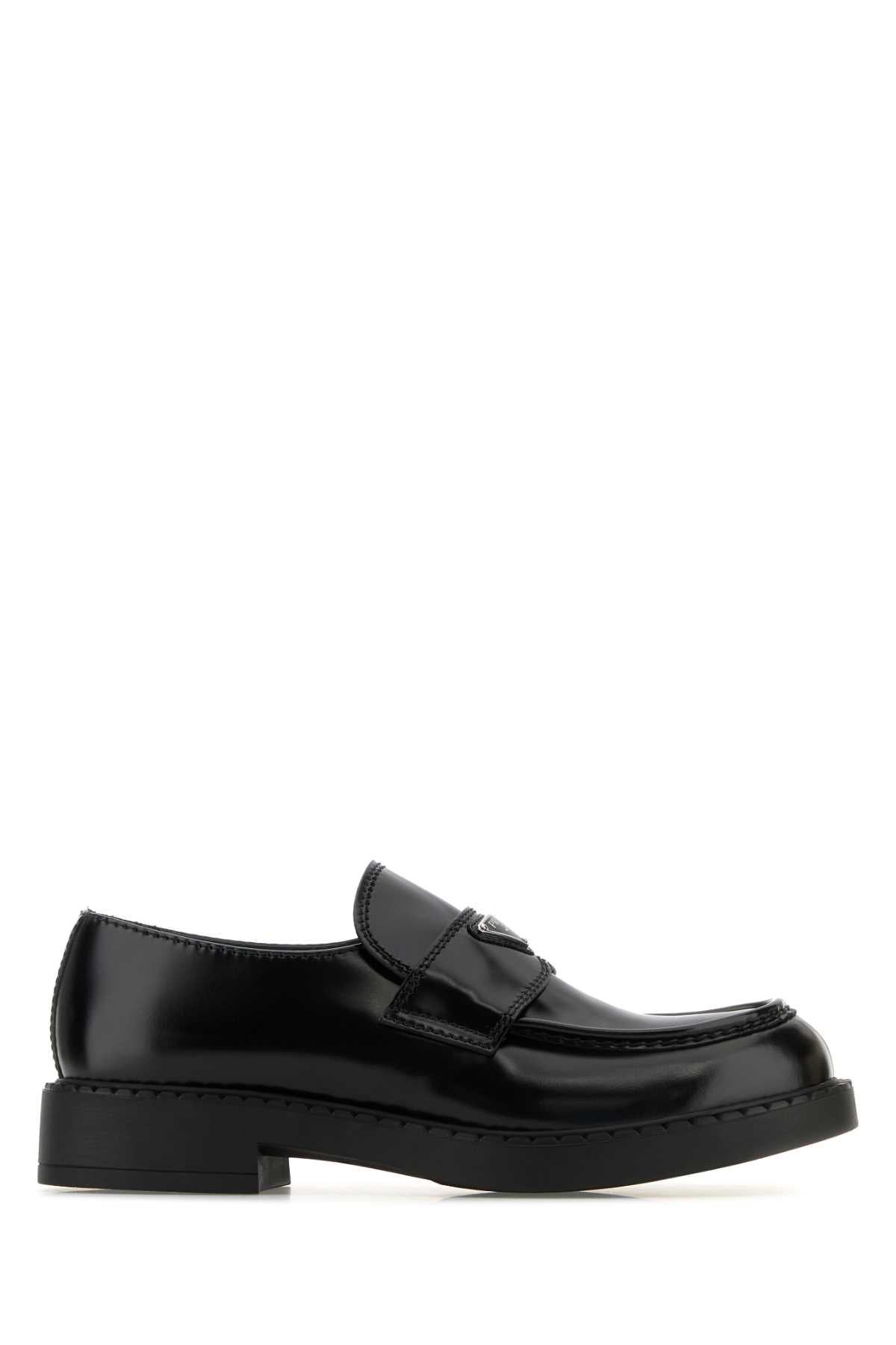 Prada Men Black Leather Chocolate Loafers PRADA