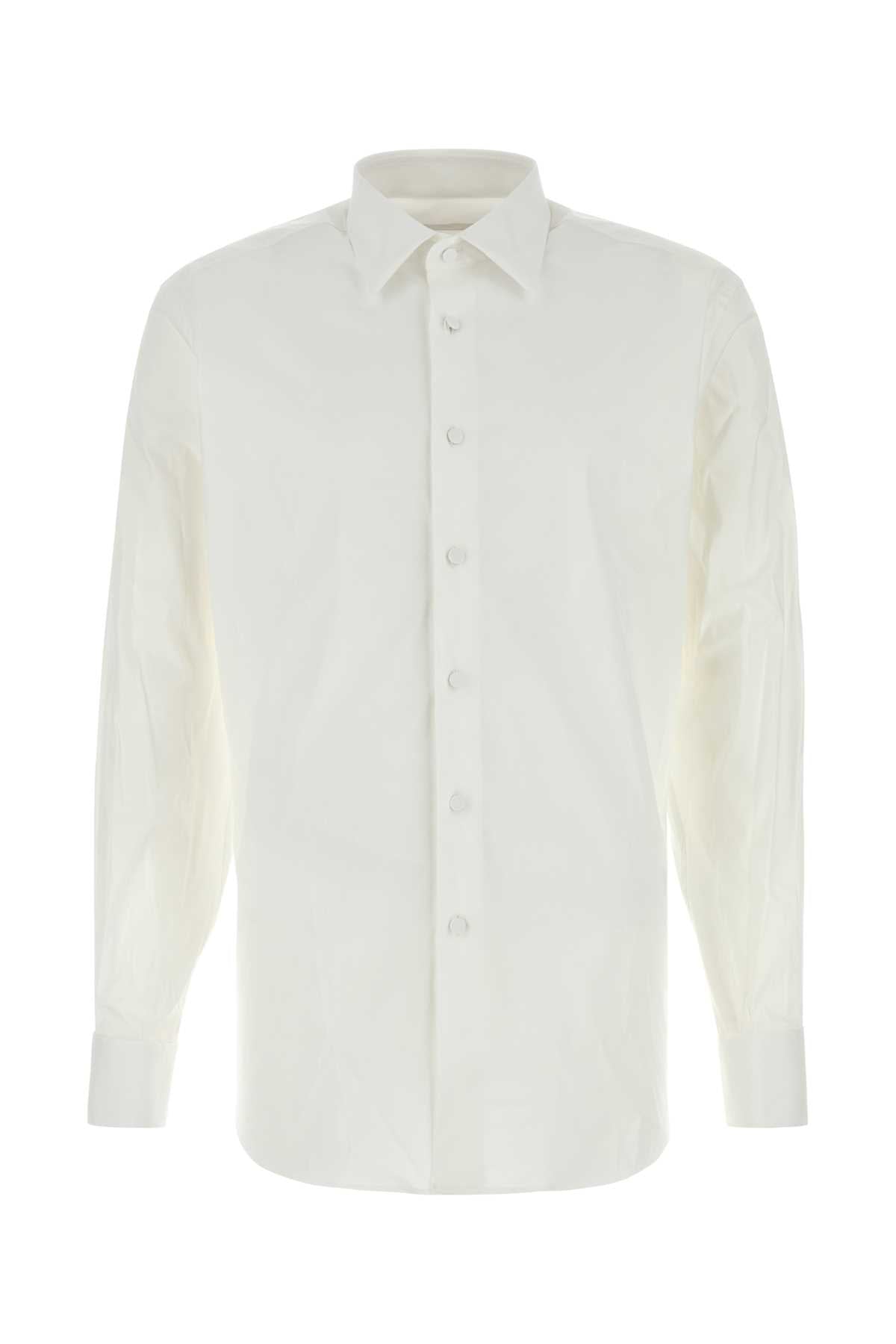 Prada Men White Stretch Cotton Blend Shirt PRADA