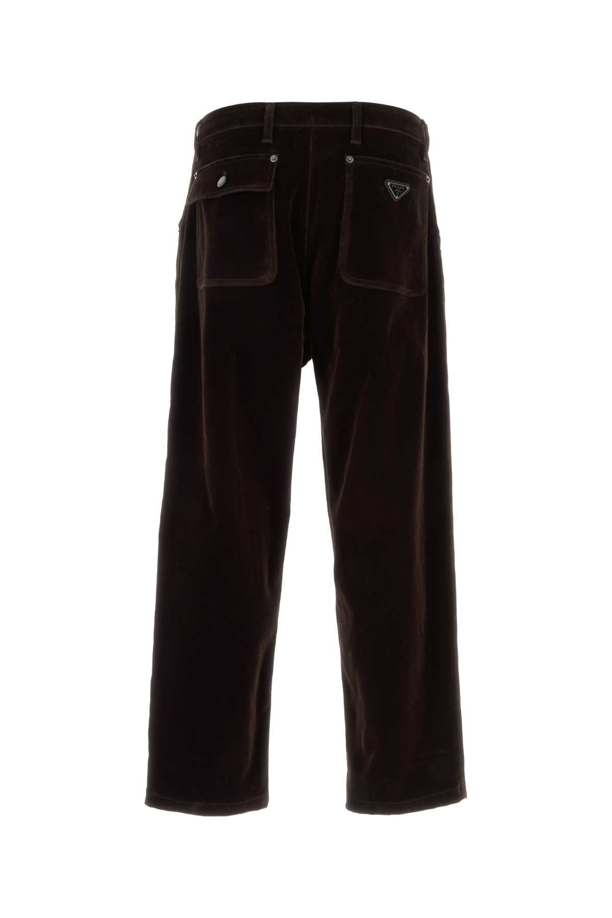 Prada Men Dark Brown Velvet Denim Pant PRADA