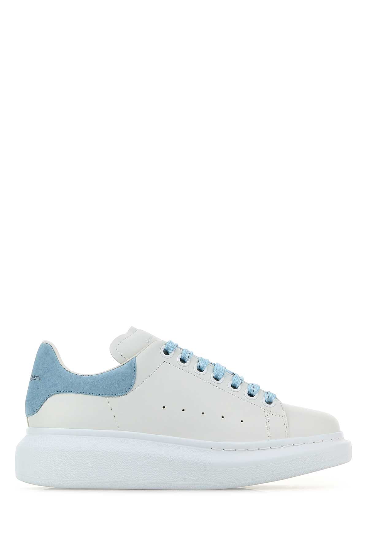 Alexander Mcqueen Women White Leather Sneakers With Pastel Light Blue Suede Heel ALEXANDER MCQUEEN