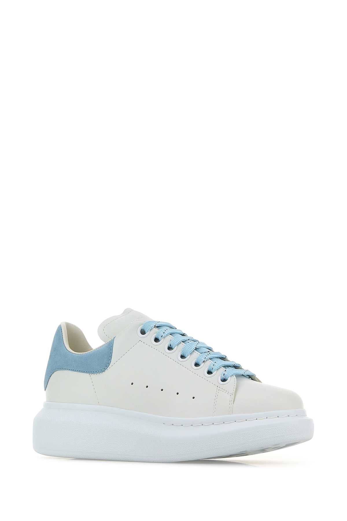Alexander Mcqueen Women White Leather Sneakers With Pastel Light Blue Suede Heel ALEXANDER MCQUEEN