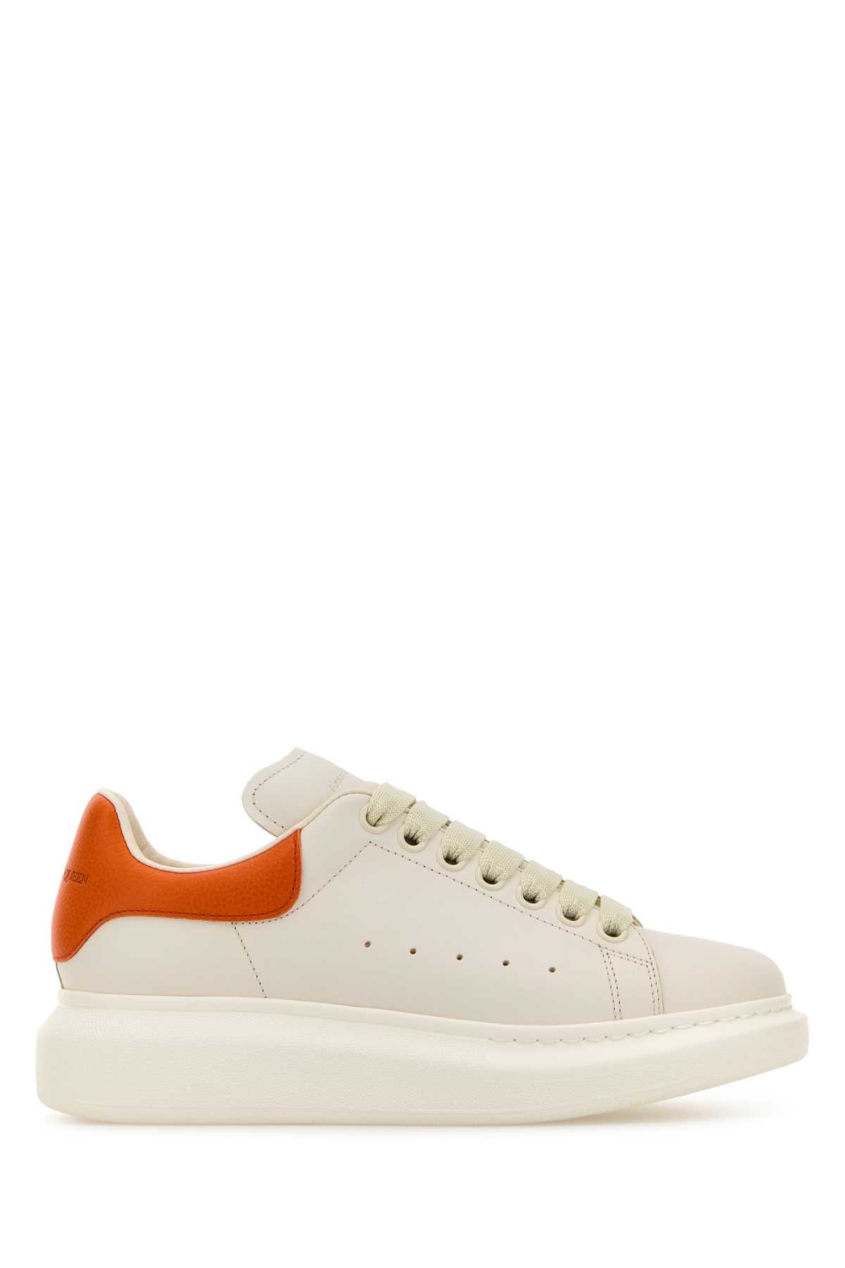 Alexander Mcqueen Women White Leather Sneakers With Orange Leather Heel ALEXANDER MCQUEEN