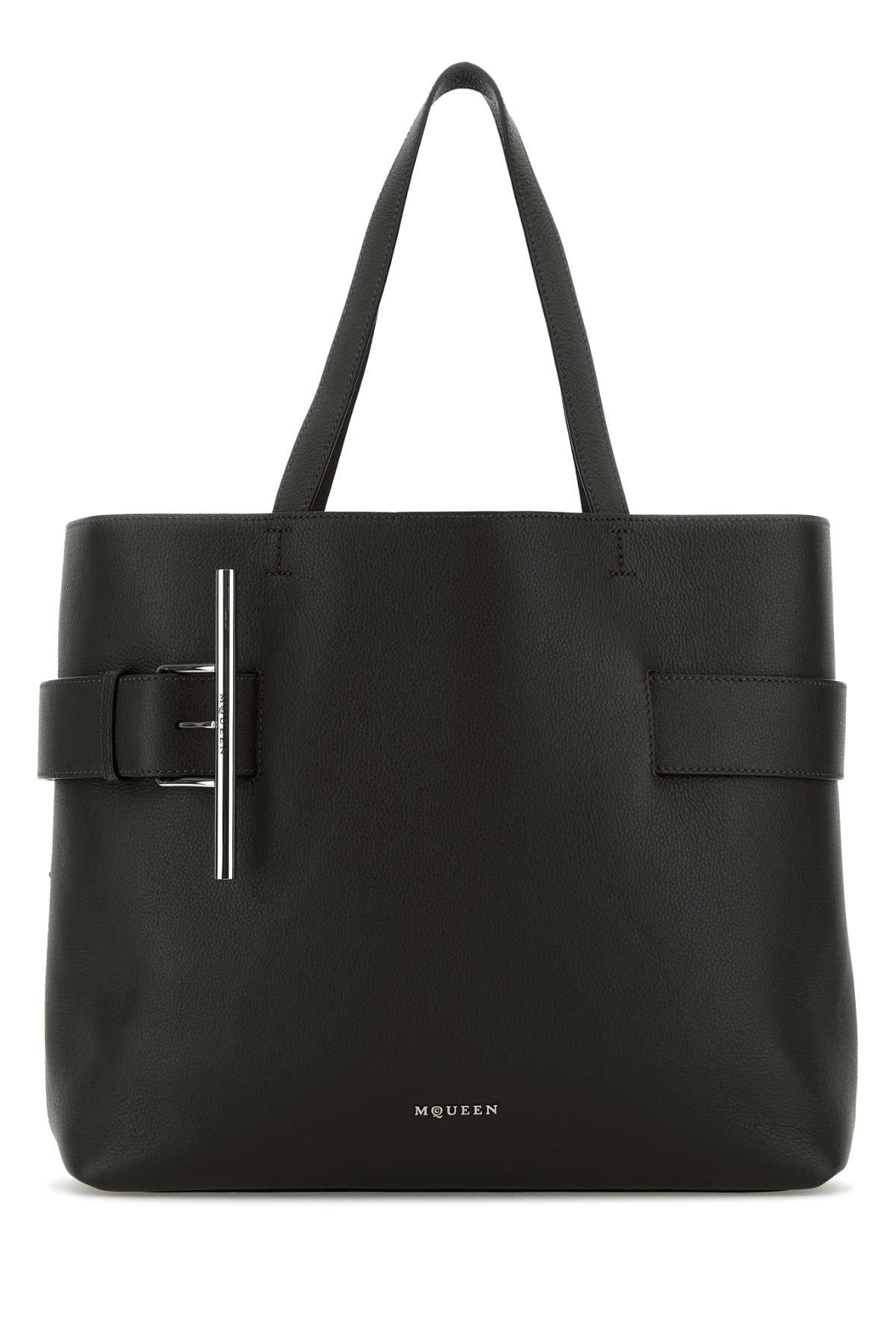 Alexander Mcqueen Women Black Leather T-Bar Shopping Bag ALEXANDER MCQUEEN