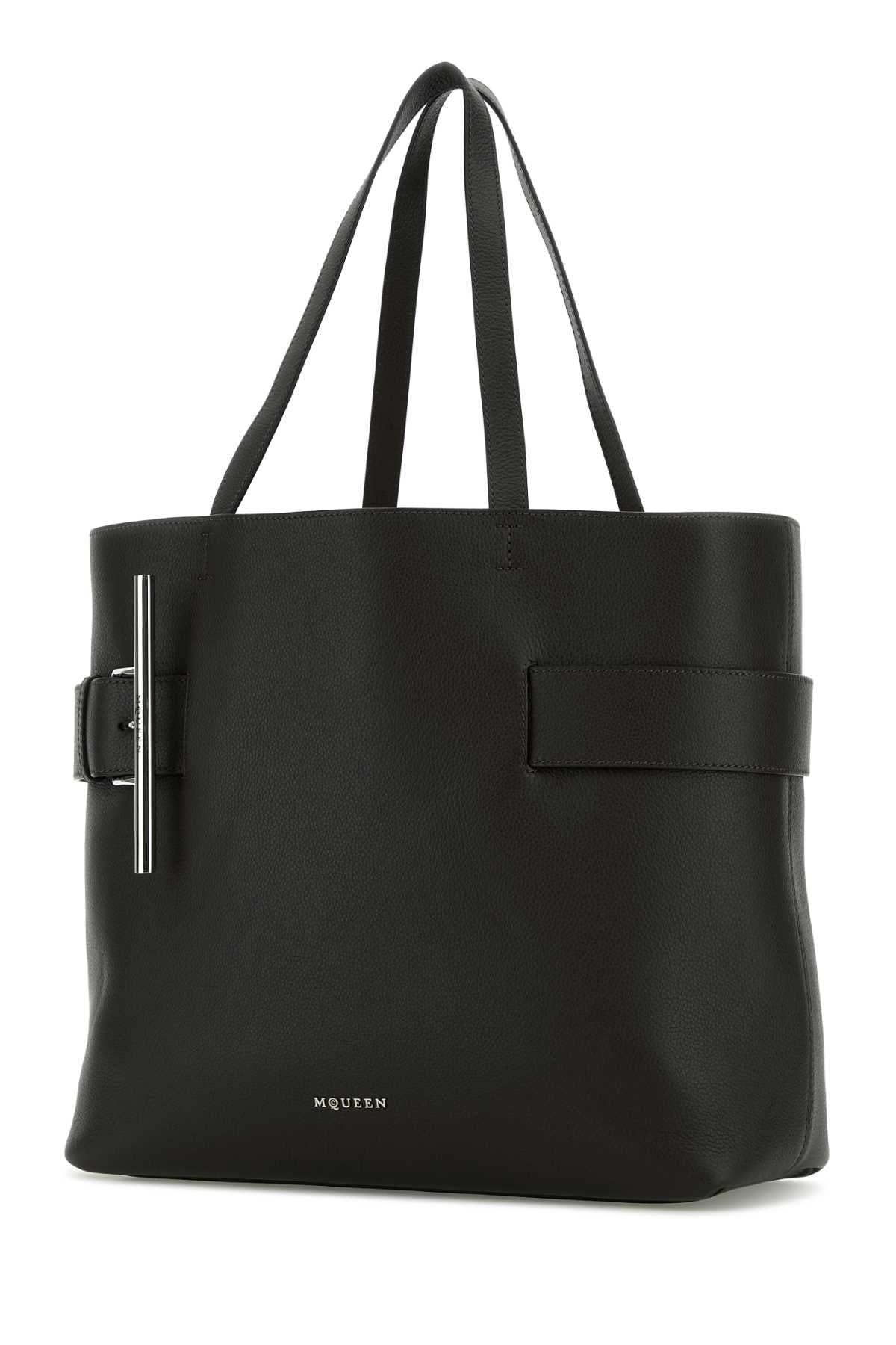 Alexander Mcqueen Women Black Leather T-Bar Shopping Bag ALEXANDER MCQUEEN