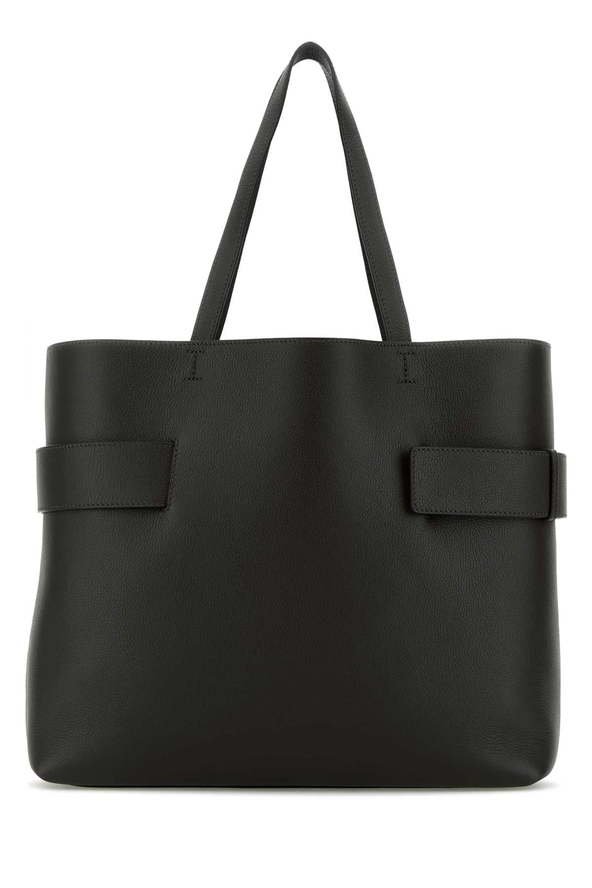 Alexander Mcqueen Women Black Leather T-Bar Shopping Bag ALEXANDER MCQUEEN