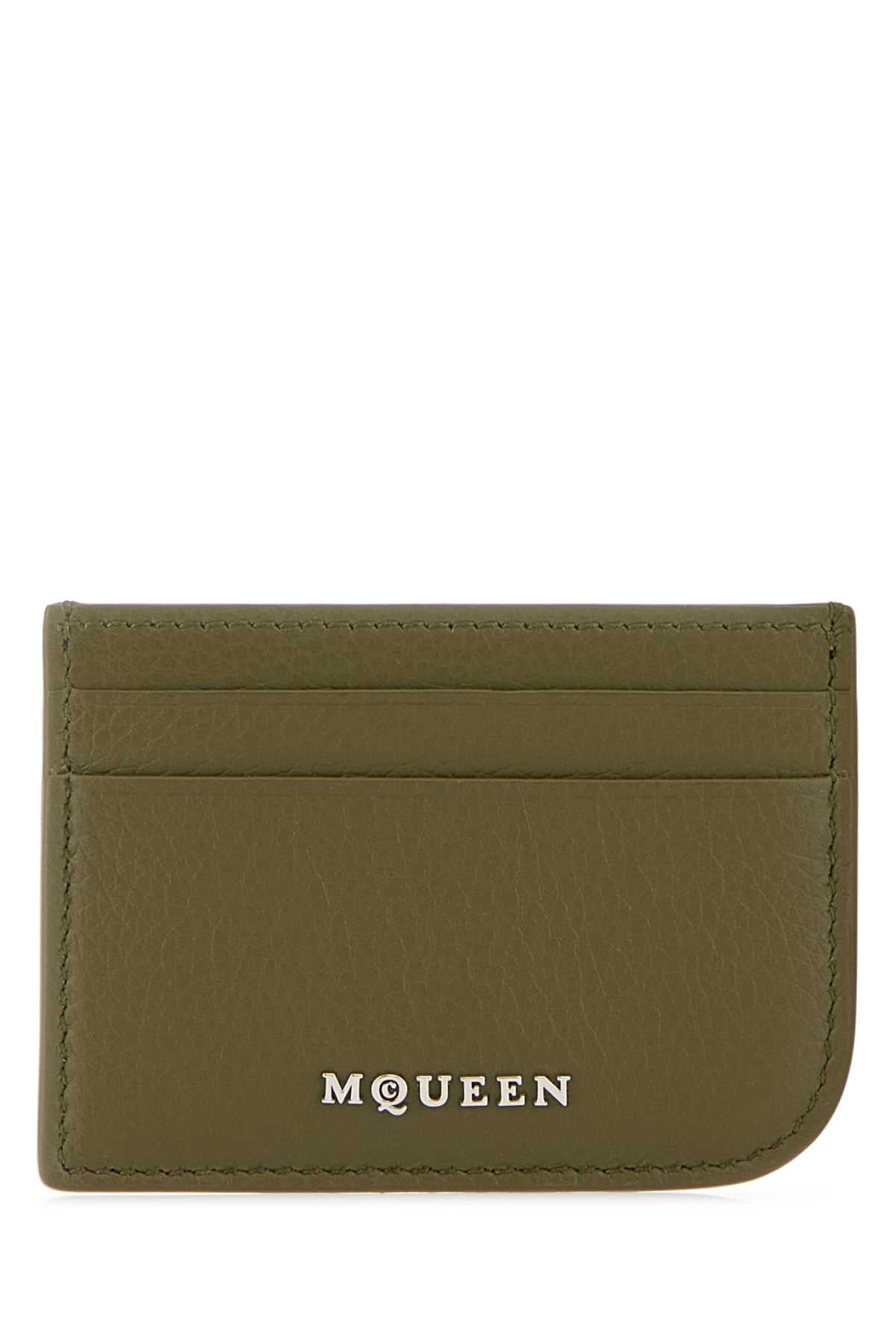 Alexander Mcqueen Men Army Green Leather Card Holder ALEXANDER MCQUEEN