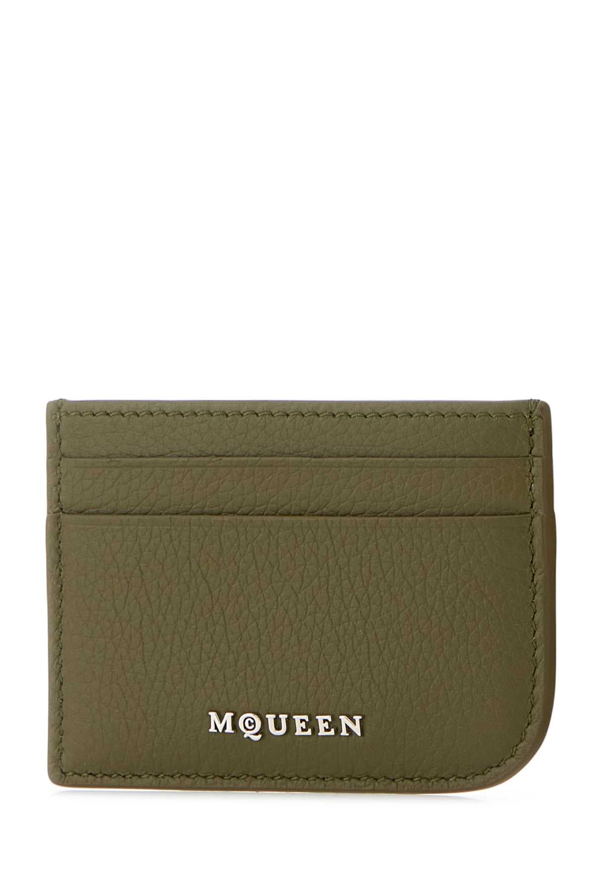 Alexander Mcqueen Men Army Green Leather Card Holder ALEXANDER MCQUEEN