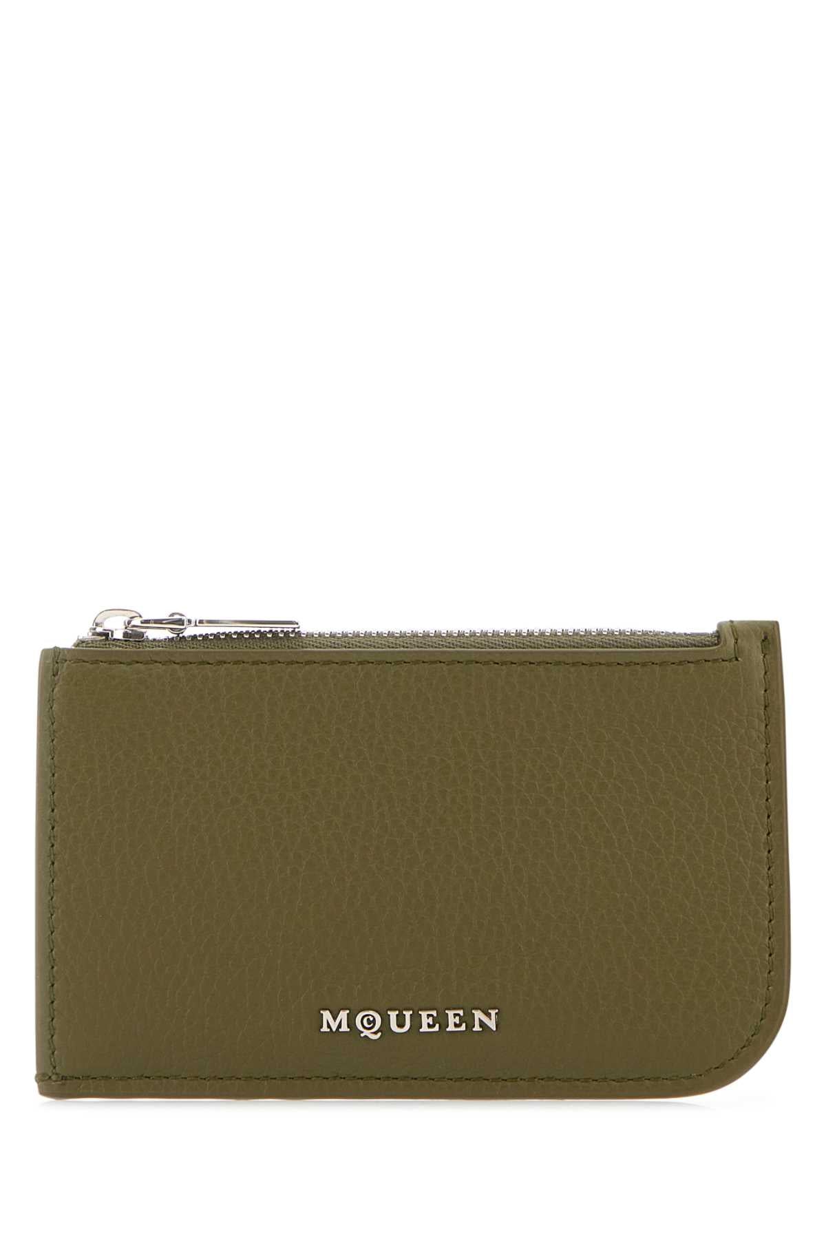 Alexander Mcqueen Men Army Green Leather Card Holder ALEXANDER MCQUEEN