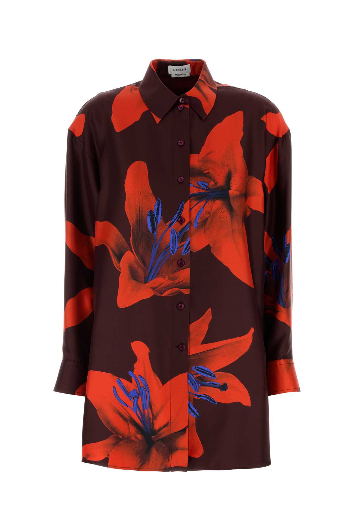 Alexander Mcqueen Women Printed Satin Oversize Shirt ALEXANDER MCQUEEN
