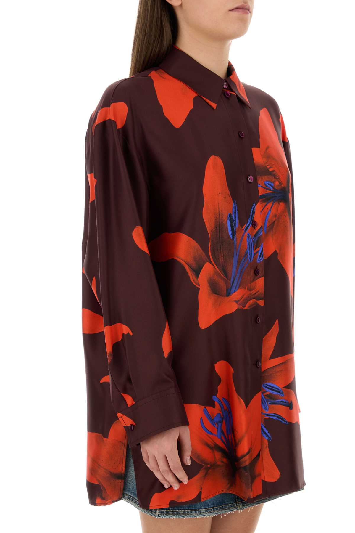 Alexander Mcqueen Women Printed Satin Oversize Shirt ALEXANDER MCQUEEN