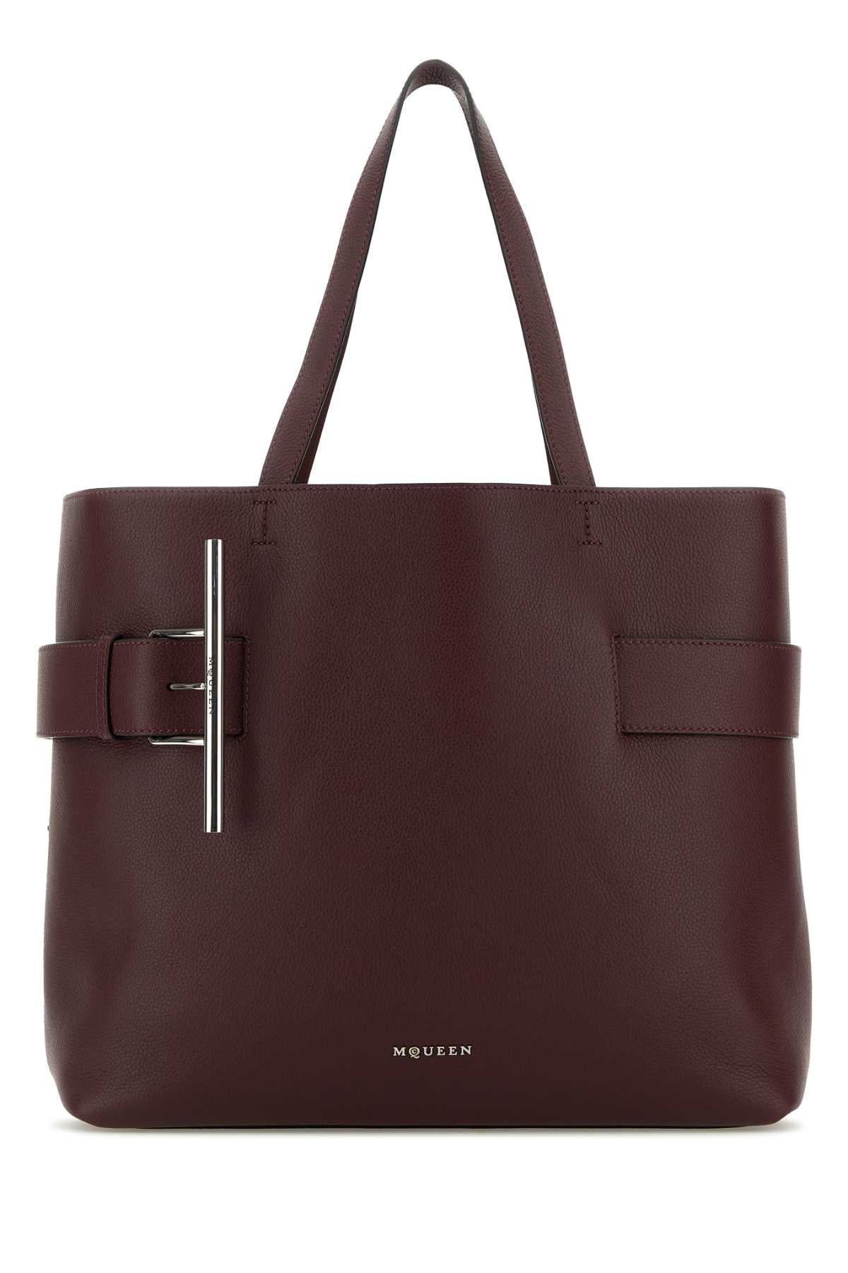 Alexander Mcqueen Women Tyrian Purple Leather T-Bar Shopping Bag ALEXANDER MCQUEEN