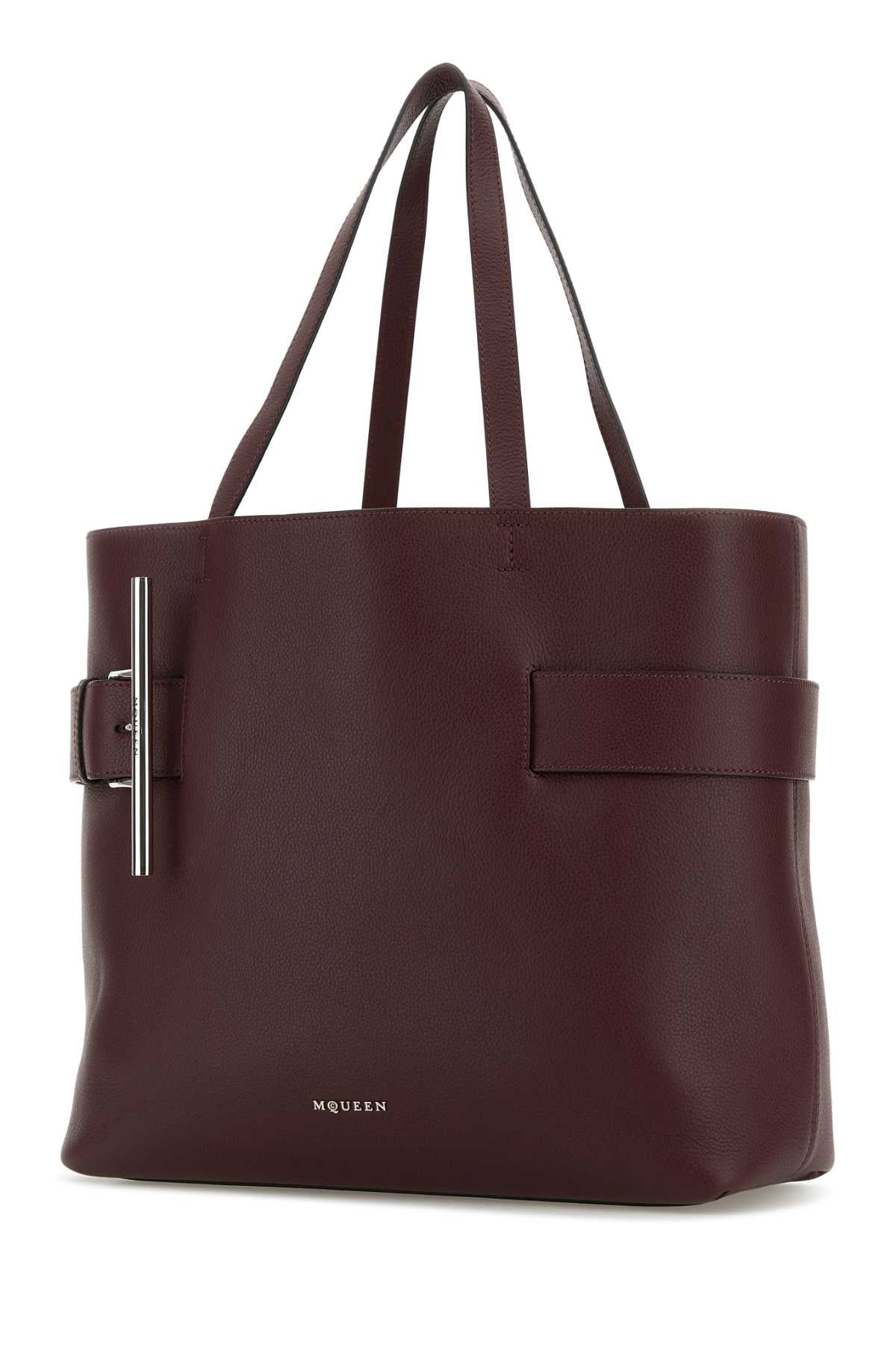 Alexander Mcqueen Women Tyrian Purple Leather T-Bar Shopping Bag ALEXANDER MCQUEEN
