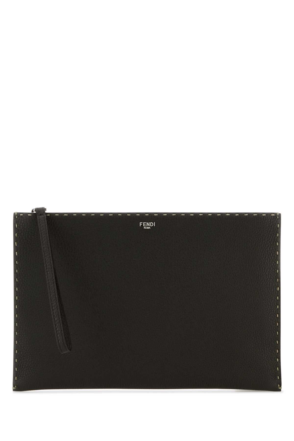 Fendi Men Dark Brown Leather Clutch FENDI